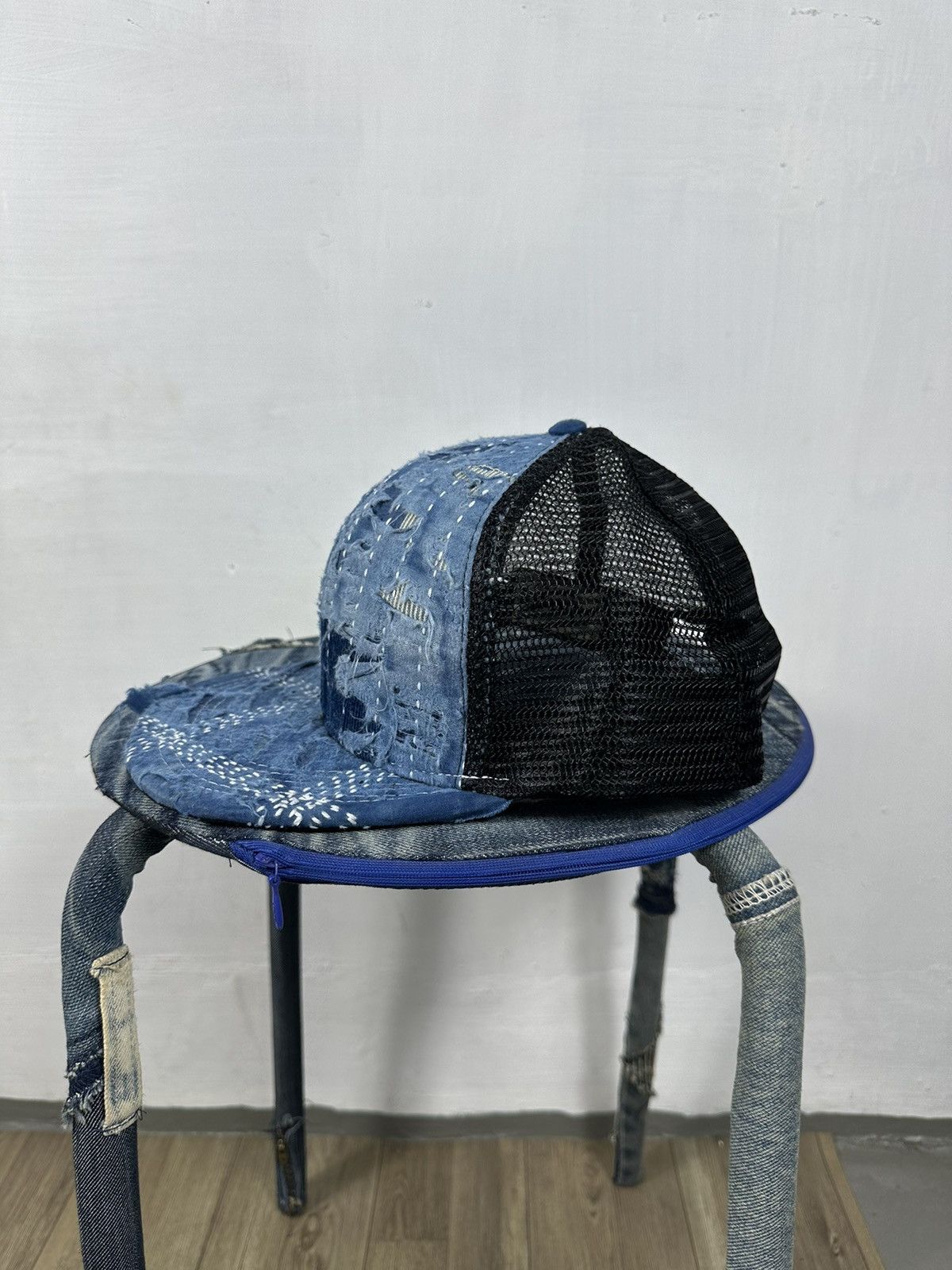 Handmade Custom Made Distressed Patchwork Boro Trucker hats Size ONE SIZE - 2 Thumbnail