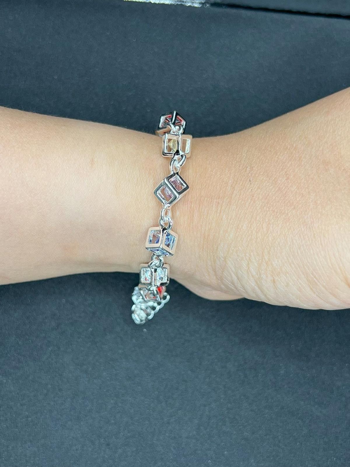 Jewelry Colorful Crystal Beads 925 Silver Chain Bracelet Size ONE SIZE - 4 Thumbnail