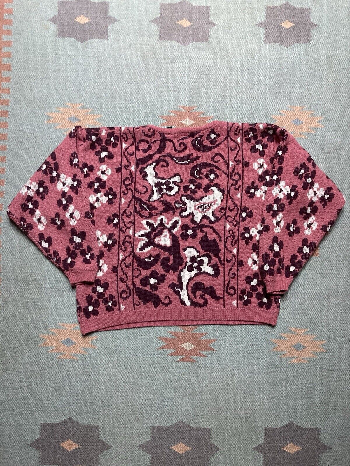 Vintage acrylic knit sweater psychedelic flowers paisley floral M Size M / US 6-8 / IT 42-44 - 4 Thumbnail