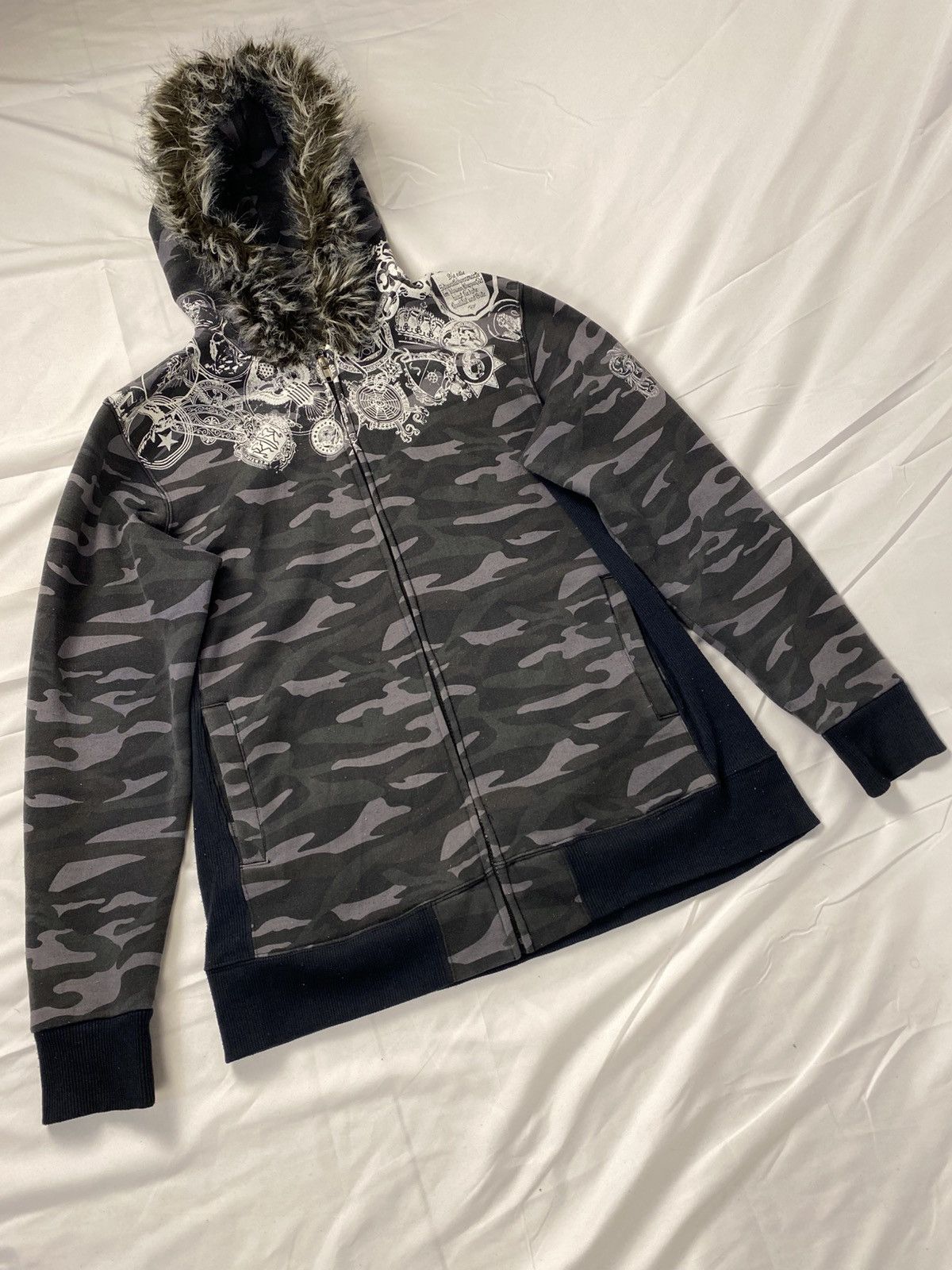 If Six Was Nine Rare 🔥 Splendid Satisfaction Camo Zip Fur Hoodie Punk Style Size US L / EU 52-54 / 3 - 7 Thumbnail