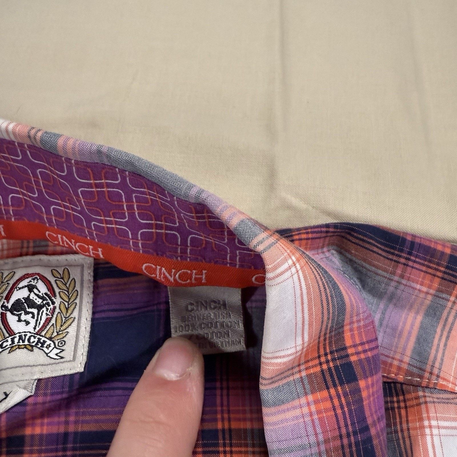 CINCH Cinch Mens XL Button Shirt Long Sleeve Classic Purple Plaid Size US XL / EU 56 / 4 - 4 Thumbnail