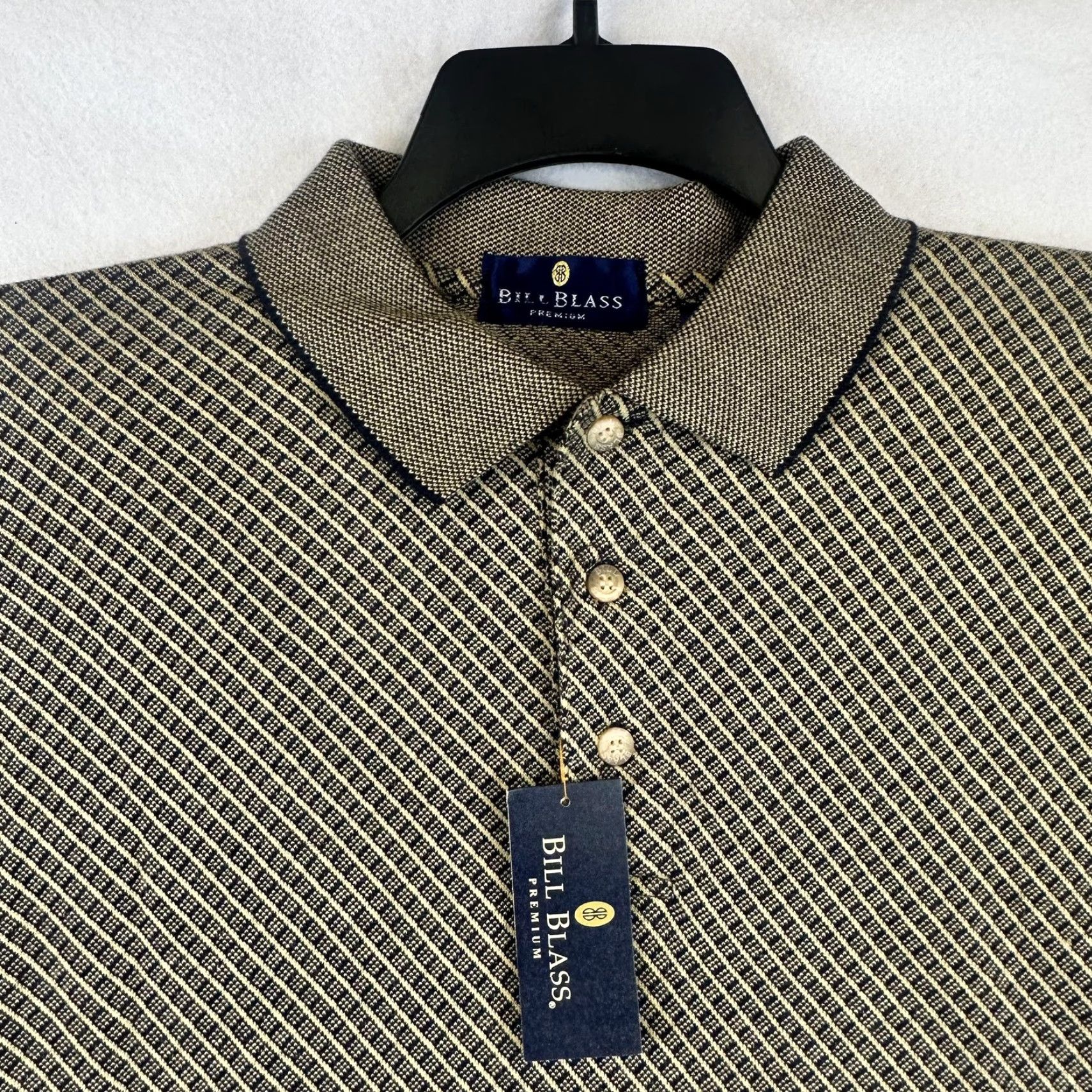 Bill Blass Bill Blass Polo Shirt Mens L Geometric Beige Navy Pattern Classic Casual 100% Cotton Polo Mens Size US L / EU 52-54 / 3 - 2 Thumbnail