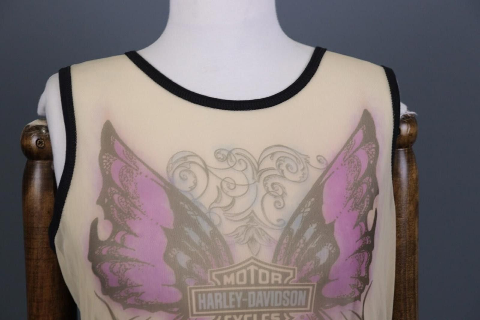 Designer Harley Davidson Beige Butterfly Top Tunic Shirt Size XL Size ONE SIZE - 2 Thumbnail