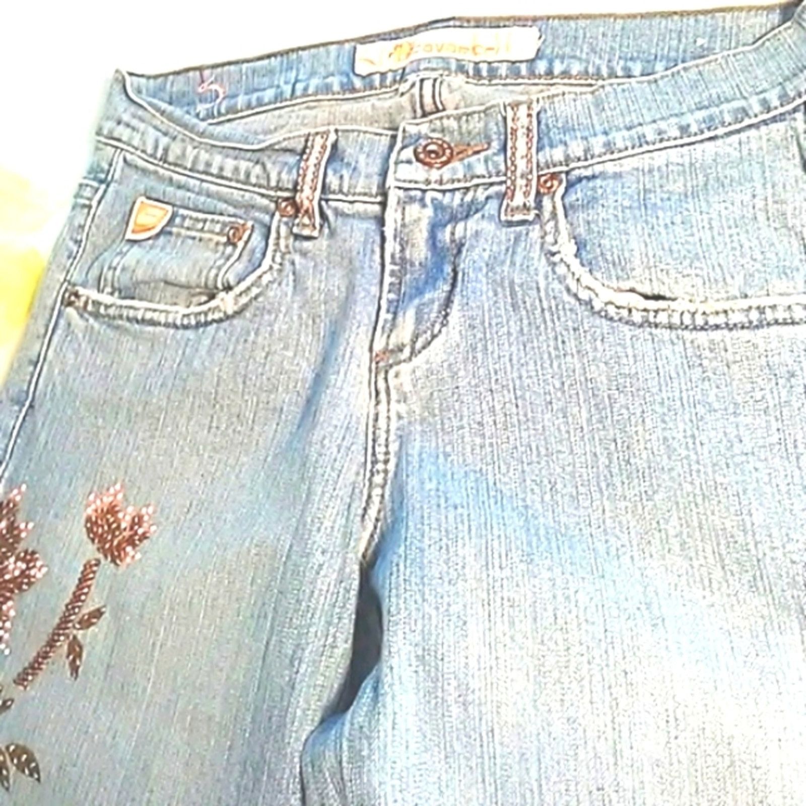 Other Cavaricci Beaded Jeans Sz S 25"W Lt Blue Floral Bohemian VNT Size 25" / US 0 / IT 36 - 9 Thumbnail