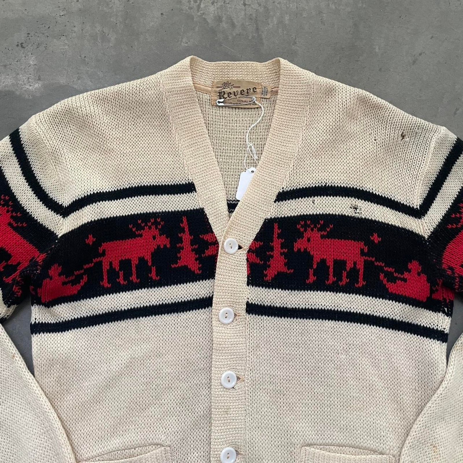 Vintage Vintage 60s Cream Christmas Reindeer Cardigan Sweater Size US S / EU 44-46 / 1 - 2 Thumbnail