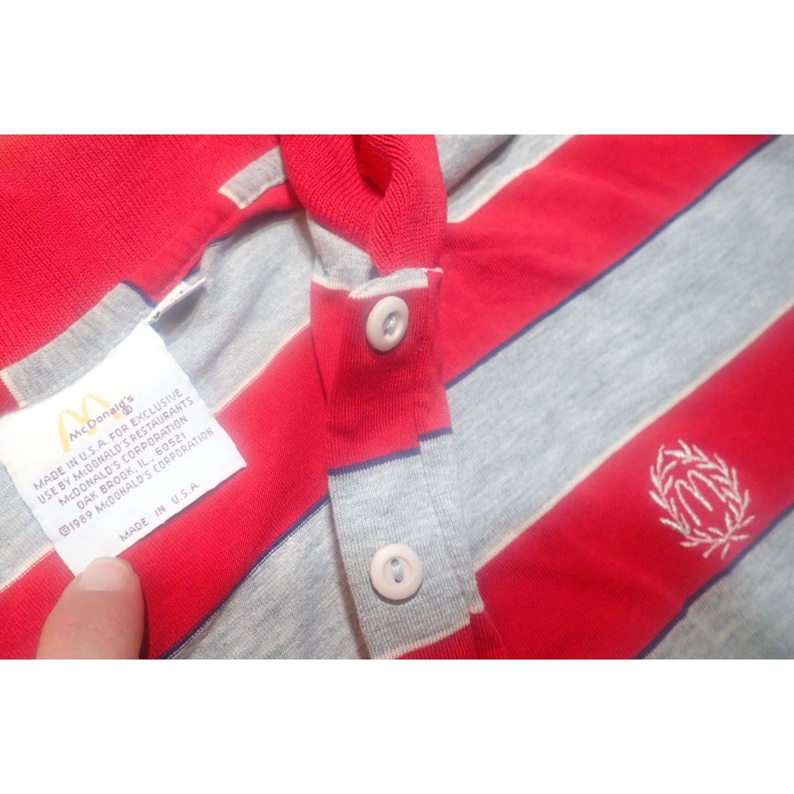 Vintage Vintage McDonald's Brand McDonald's Crew Uniform Employee Polo Striped Rugby Shirt Womens 2XL Red Gray XXL 80s Size XXL / US 16-18 / IT 52-54 - 4 Thumbnail