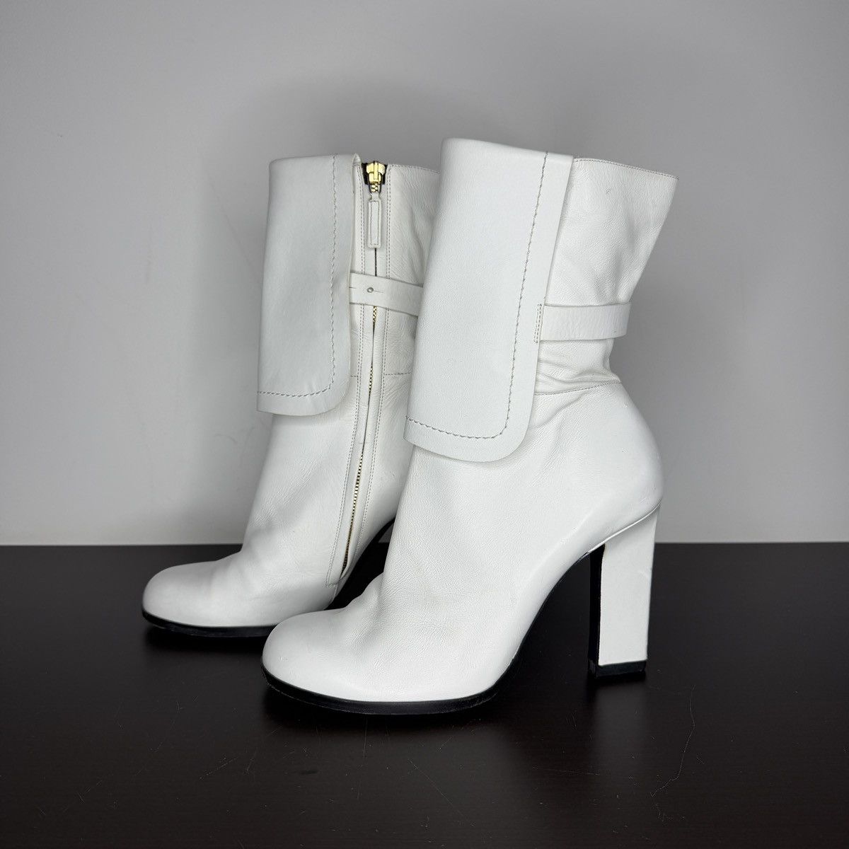 Jil Sander Vintage Jil Sander Leather Zip Biker Boots White Women’s Size US 10 / IT 40 - 1 Thumbnail