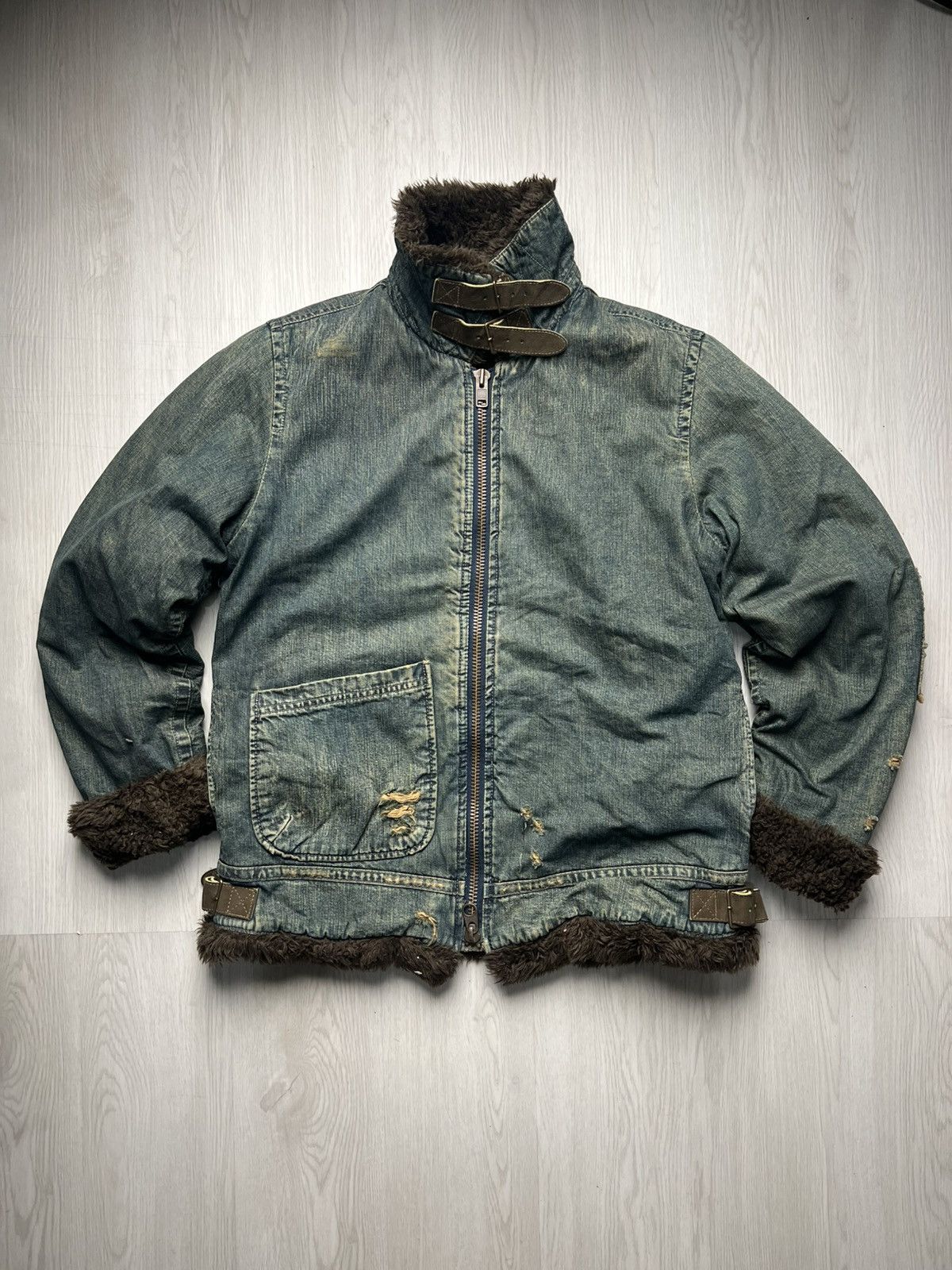 Johnbull Vintage Johnbull B-3 Distressed Denim Jacket Lined Fleece Size US L / EU 52-54 / 3 - 3 Thumbnail