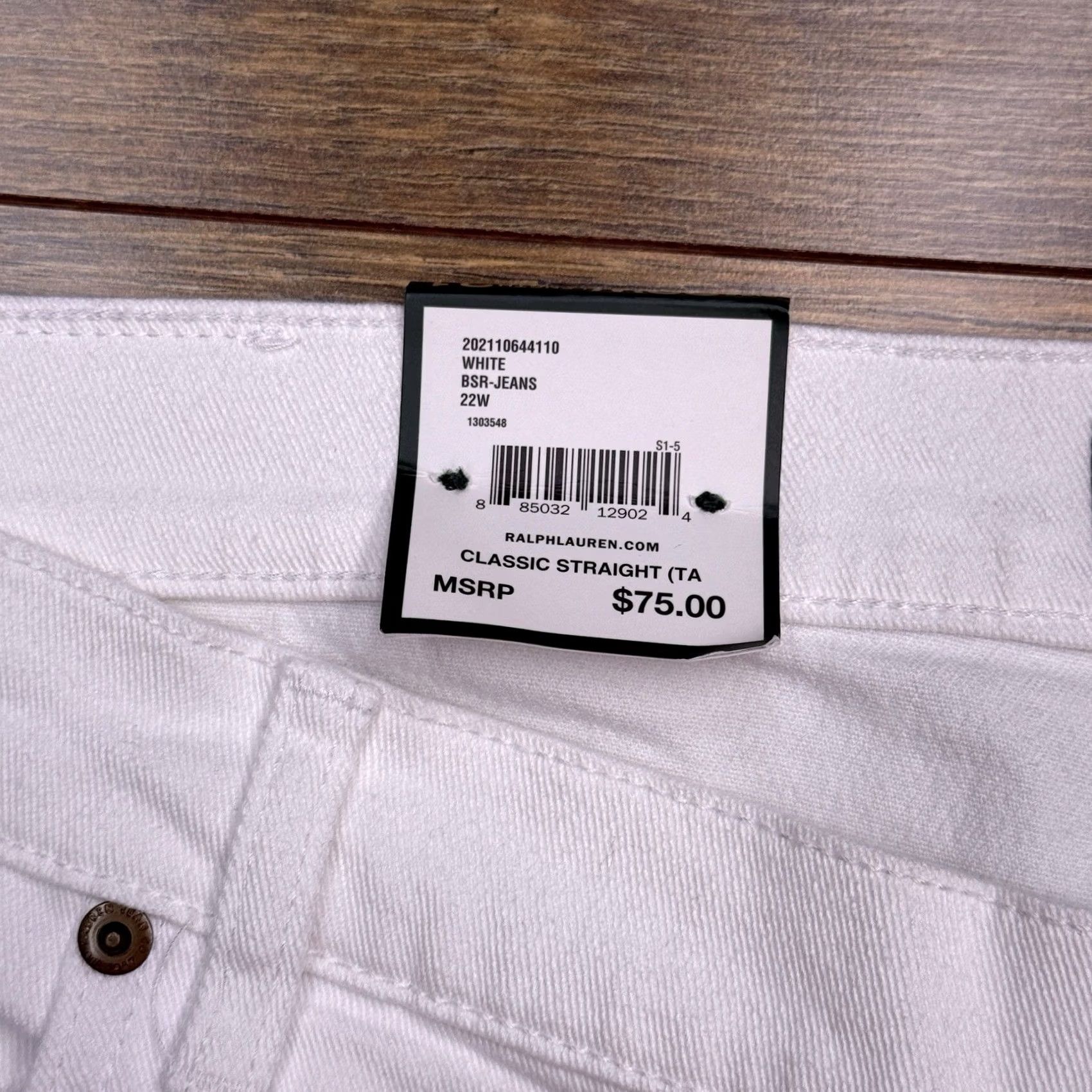 Ralph Lauren Lauren Ralph Lauren Jeans Straight 22W White High Rise Stretch Denim 5-Pocket Womens Plus Classic Modern 31in Inseam Size 40" / US 18 - 7 Thumbnail