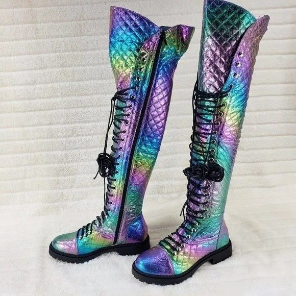 Travis Festive Quilted Metallic Rainbow Corset Lace Over the