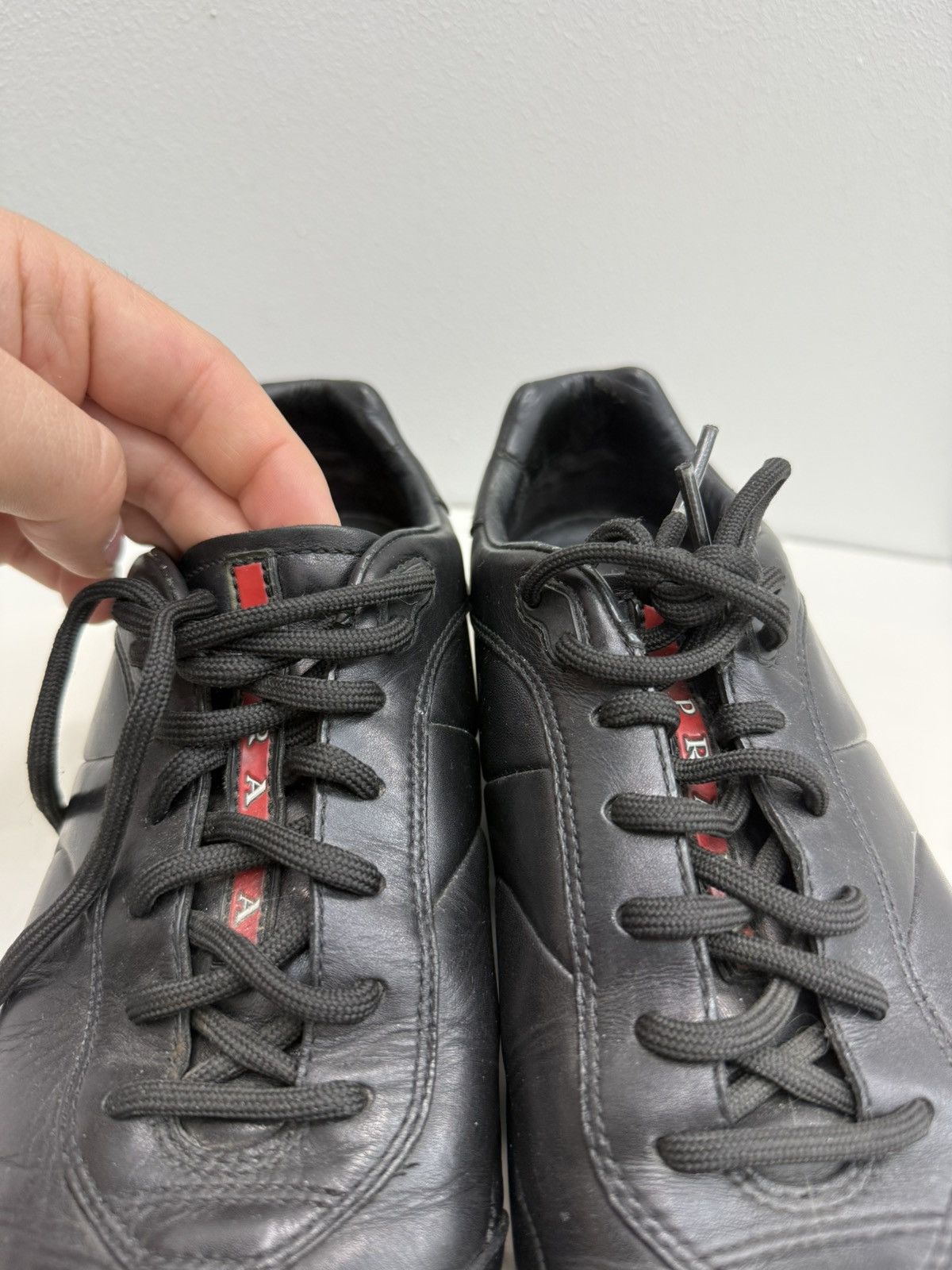 Prada Vintage Prada Red Label Black Leather Sneakers Size US 8 / IT 38 - 7 Thumbnail
