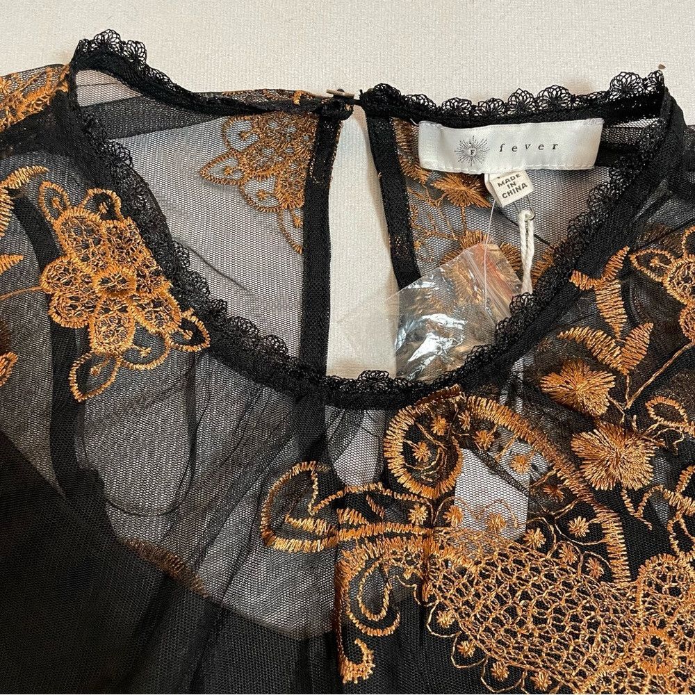 Other NWT New Fever Embroidered Mesh Long Sleeve Black Gold Top B Size XS / US 0-2 / IT 36-38 - 7 Thumbnail