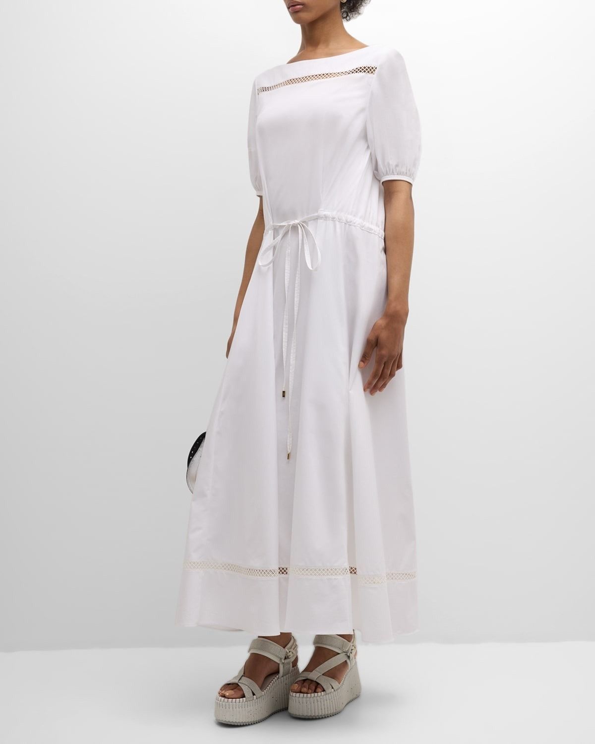Chloe o1loc1c10425 Boat-Neck Flared Dress in White Size S / US 4 / IT 40 - 4 Thumbnail