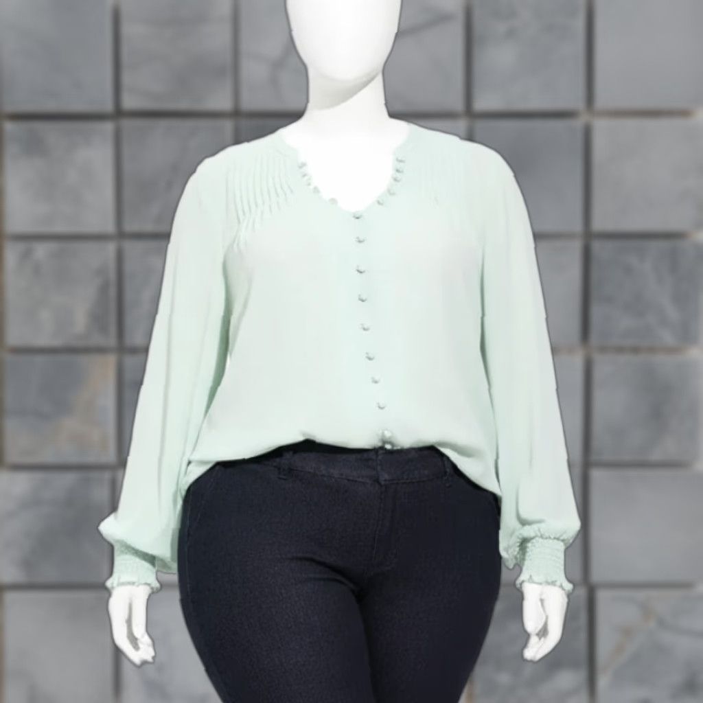 Torrid Torrid Blouse Plus 5X Green Button Front Sheer Tunic Top Balloon Sleeve Womens V-Neck Office Casual Feminine Size XXL / US 16-18 / IT 52-54 - 1 Thumbnail