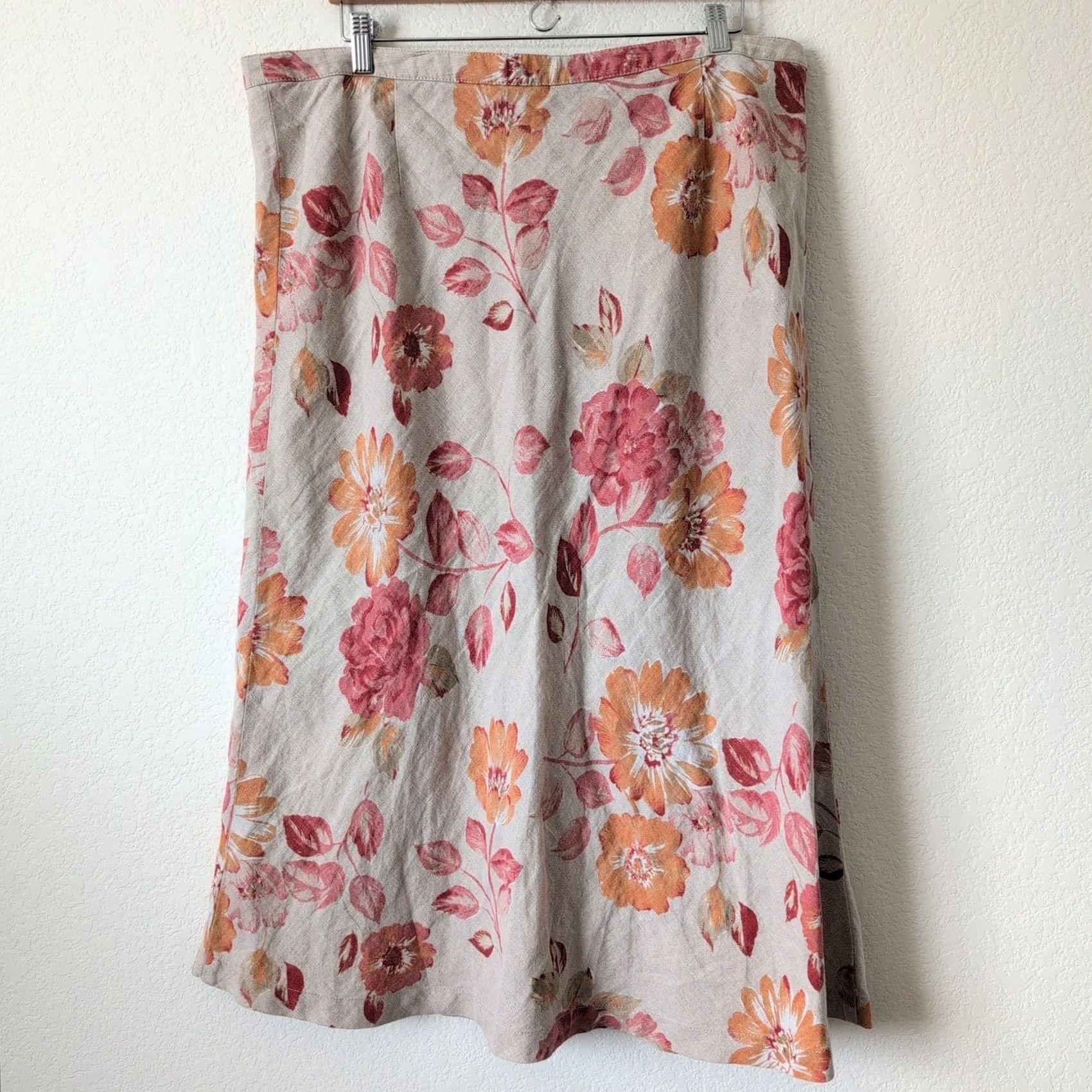 Eddie Bauer VINTAGE Eddie Bauer Skirt Wrap Midi Womens 16 Tan Floral 90s Linen Beige Pink Size 38" / US 16 / IT 52 - 3 Thumbnail