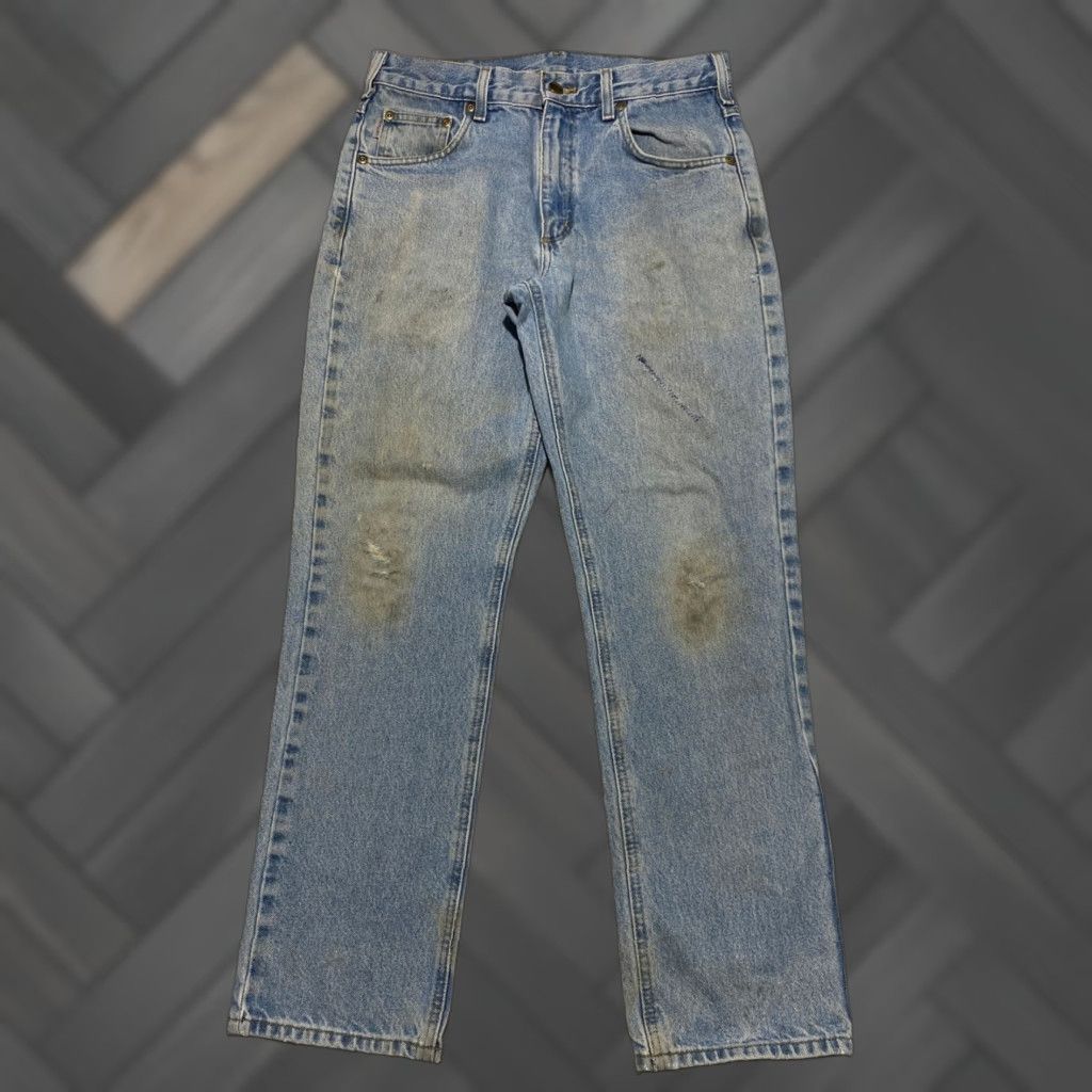 Carhartt Carhartt B18 STW Traditional Fit Jeans Mens 31x30 Distressed Straight Lifted by 5-Pocket Design Blue 31 Mens Denim Distressed Jeans Size US 31 - 1 Thumbnail