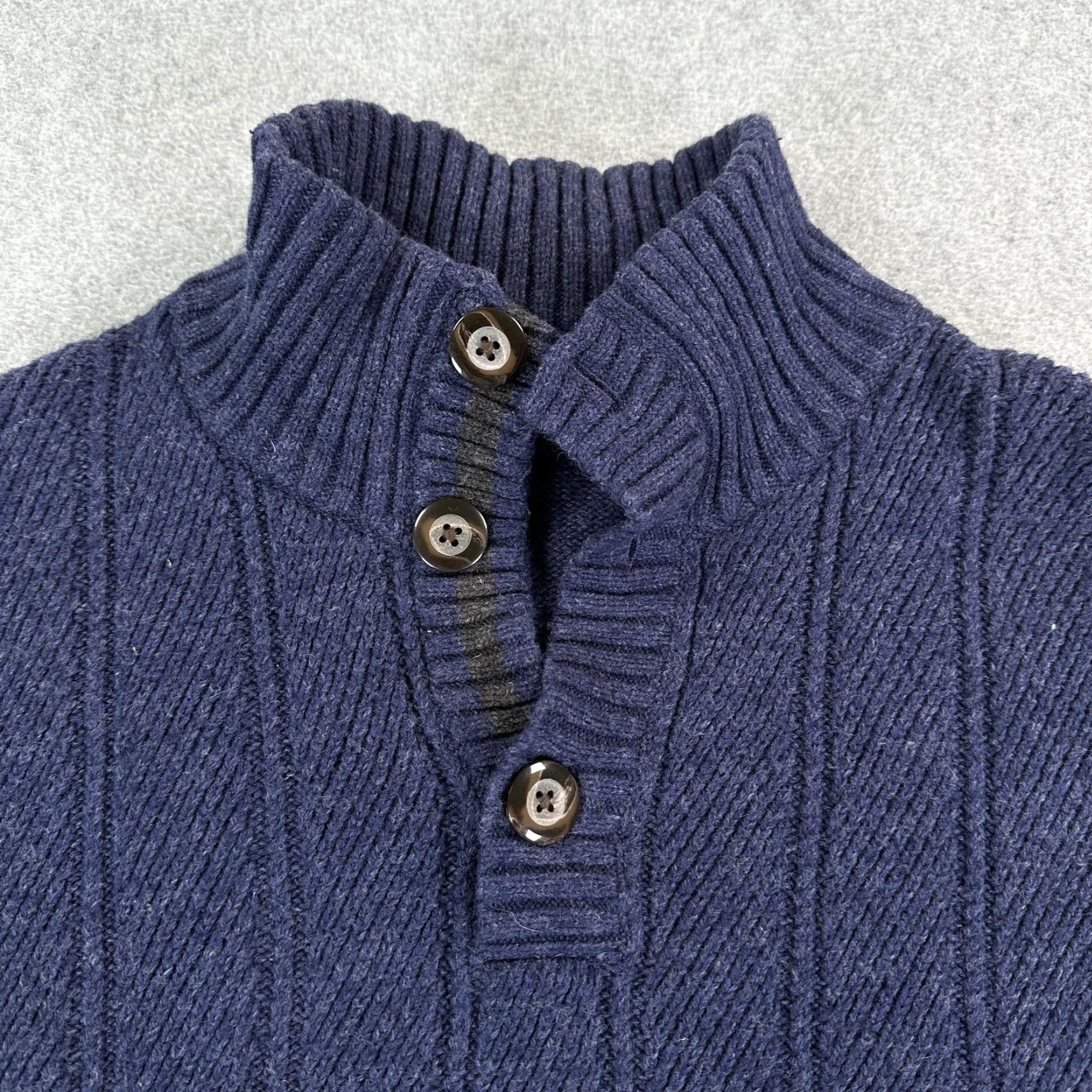 Banana Republic Banana Republic Sweater Mens Large Blue Henley Mock Neck Textured Knit Pullover Size US L / EU 52-54 / 3 - 2 Thumbnail