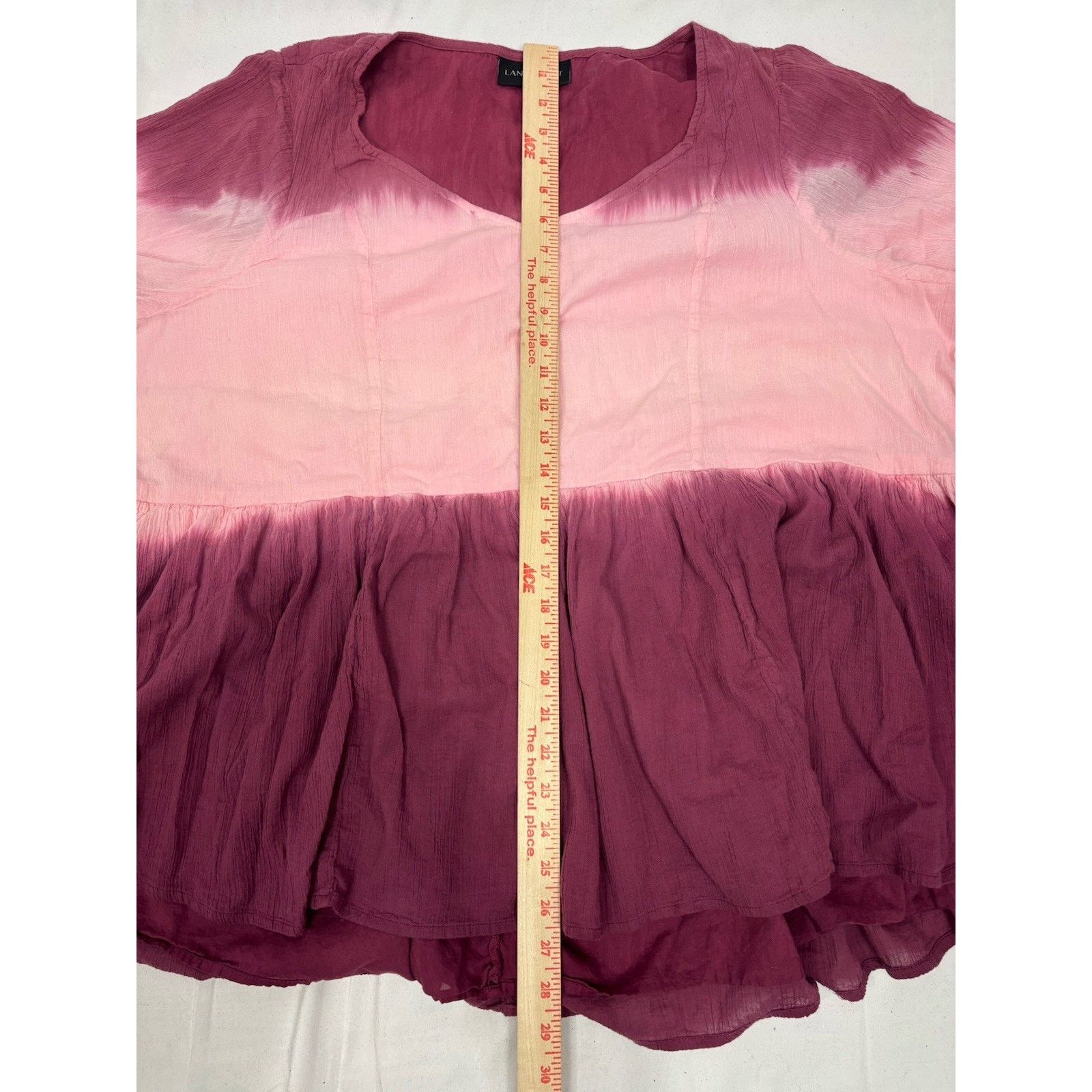 Other Lane Bryant 22 Blush Pink Ombre Tie Dye LS V-Neck Blouse Size 3XL / US 20-22 - 4 Thumbnail