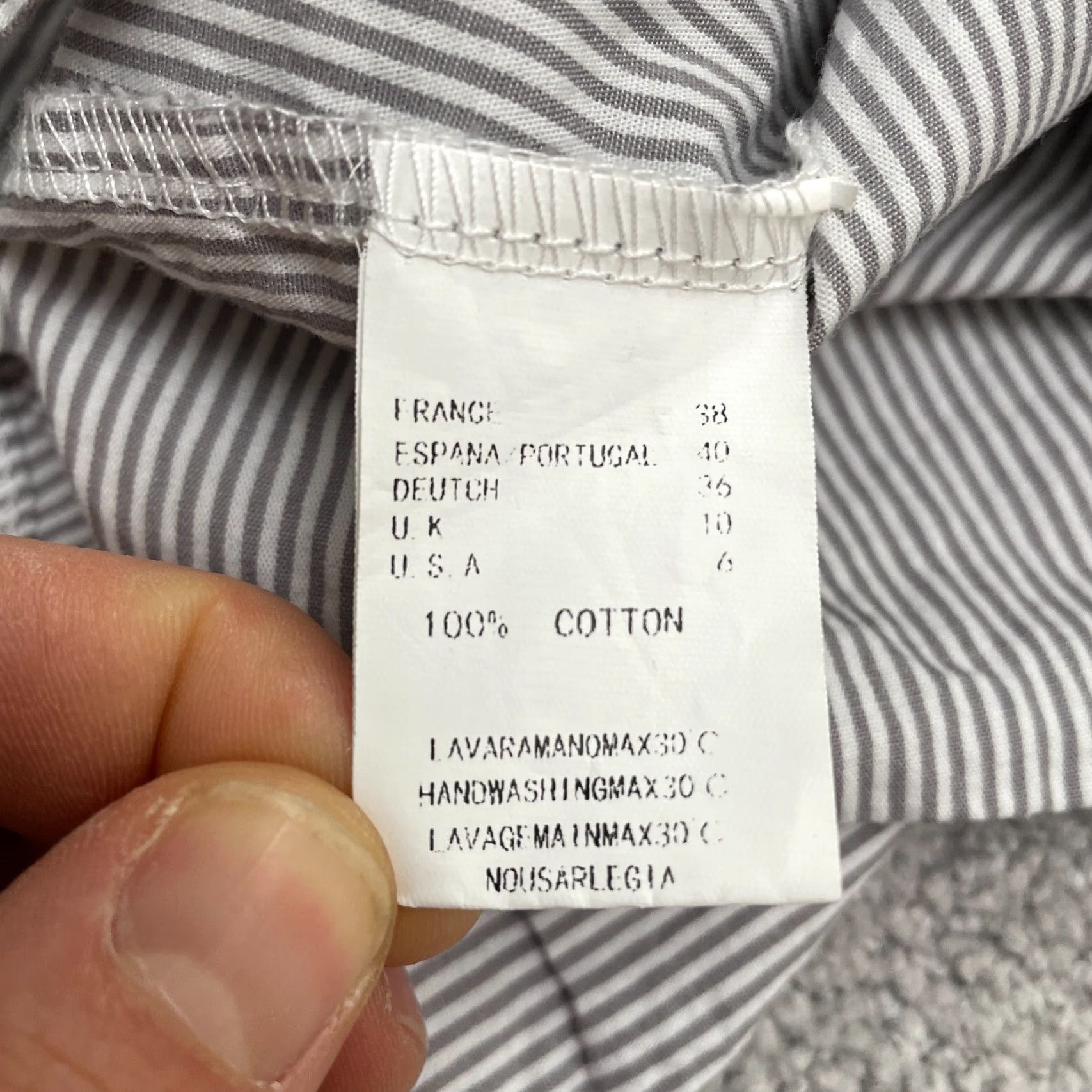 AQUA Aqua Button-Up Shirt Womens 6 Gray White Striped Long Sleeve Casual Knit 100% Cotton Regular Size M / US 6-8 / IT 42-44 - 5 Thumbnail