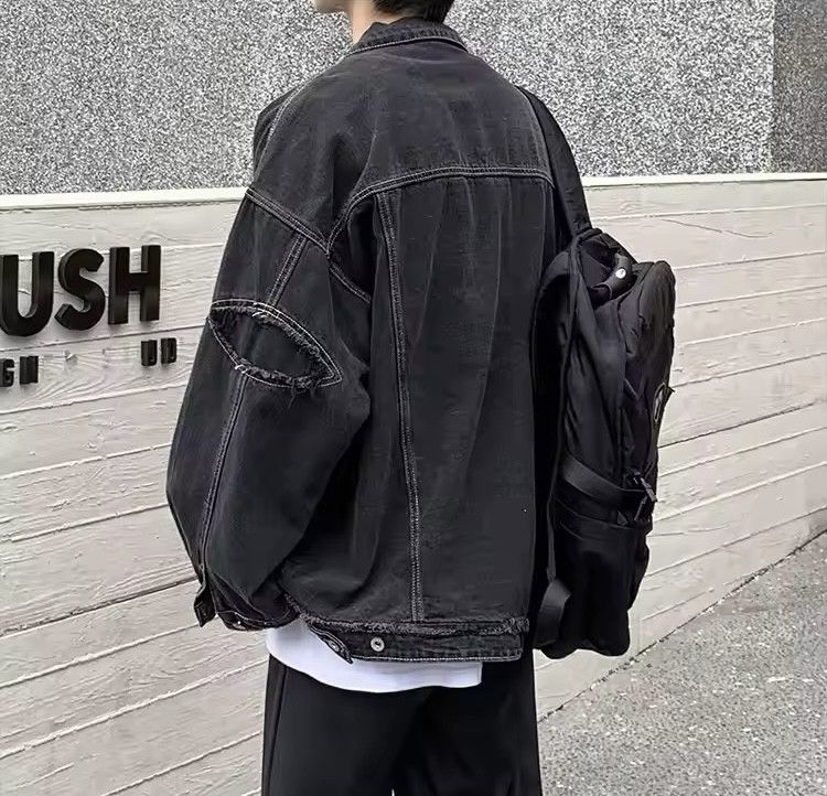 Japanese Brand Retro Black Oversized Harajuku Denim Jacket Size US XL / EU 56 / 4 - 4 Thumbnail