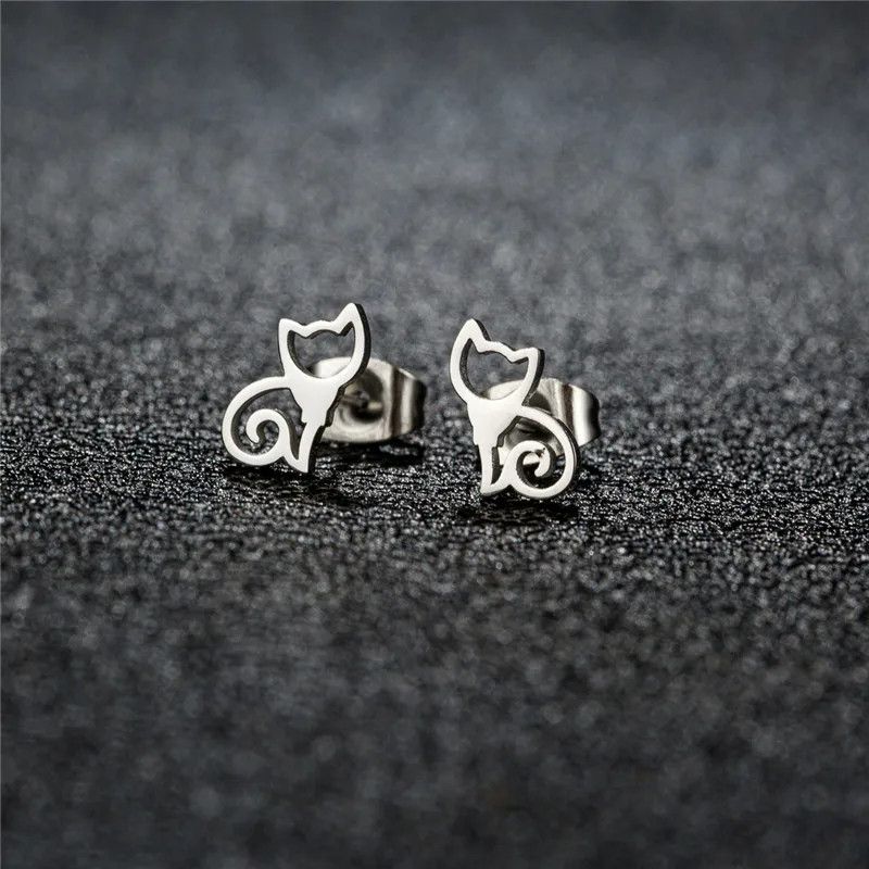 Jewelry Cute Cat Mini Stud Earrings Charm Earring Gift Size ONE SIZE - 1 Preview