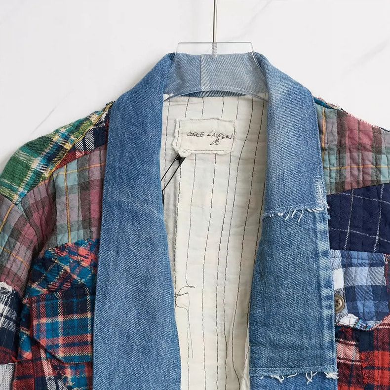 Greg Lauren greg laurenMen's plaid patchwork cardigan shirt 2505-Nextar Size US M / EU 48-50 / 2 - 2 Thumbnail
