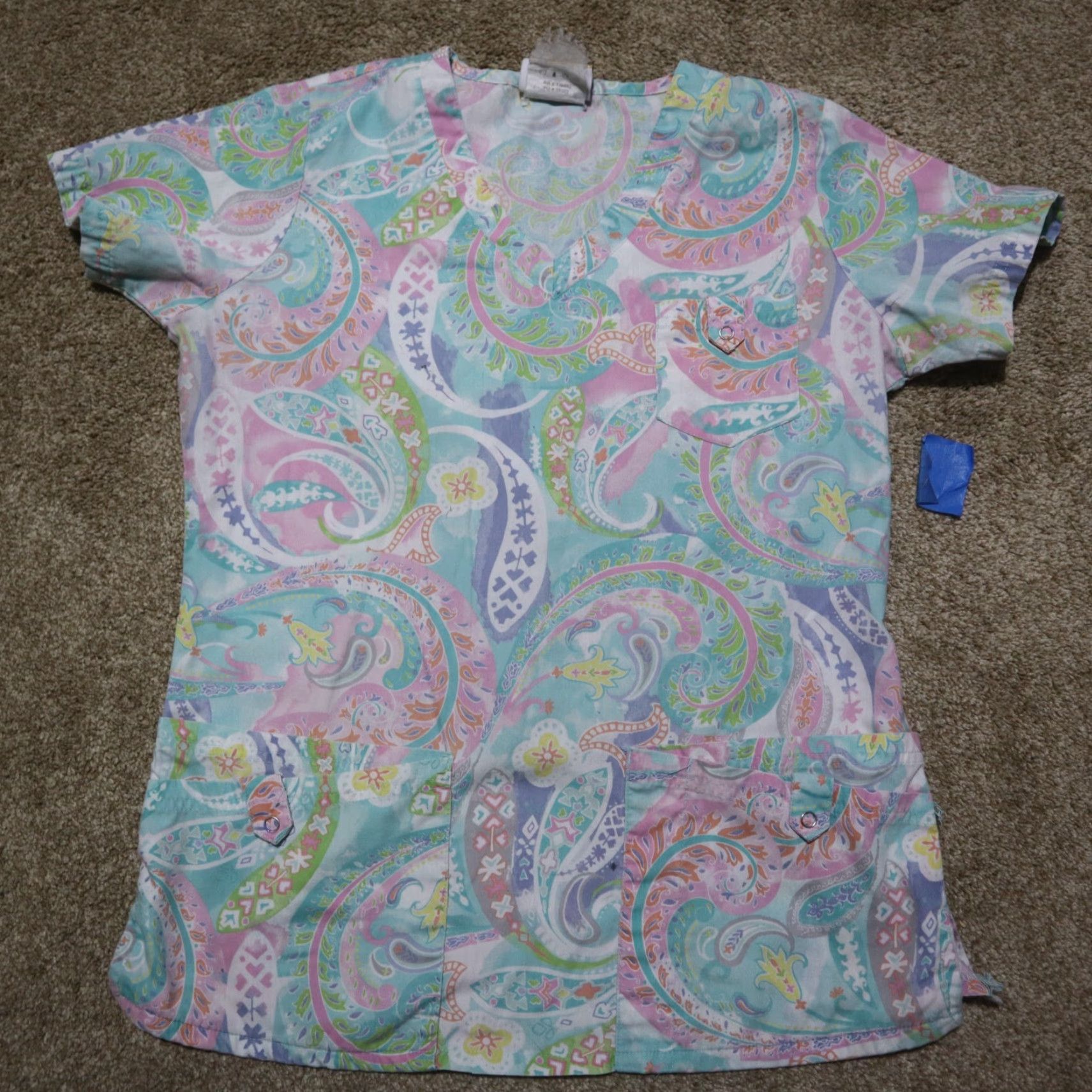 Pinko VINTAGE UA Scrubs Shirt Adult Women Size M Pink Green Blue Paisley Floral Shirt Womens Size S / US 4 / IT 40 - 2 Thumbnail