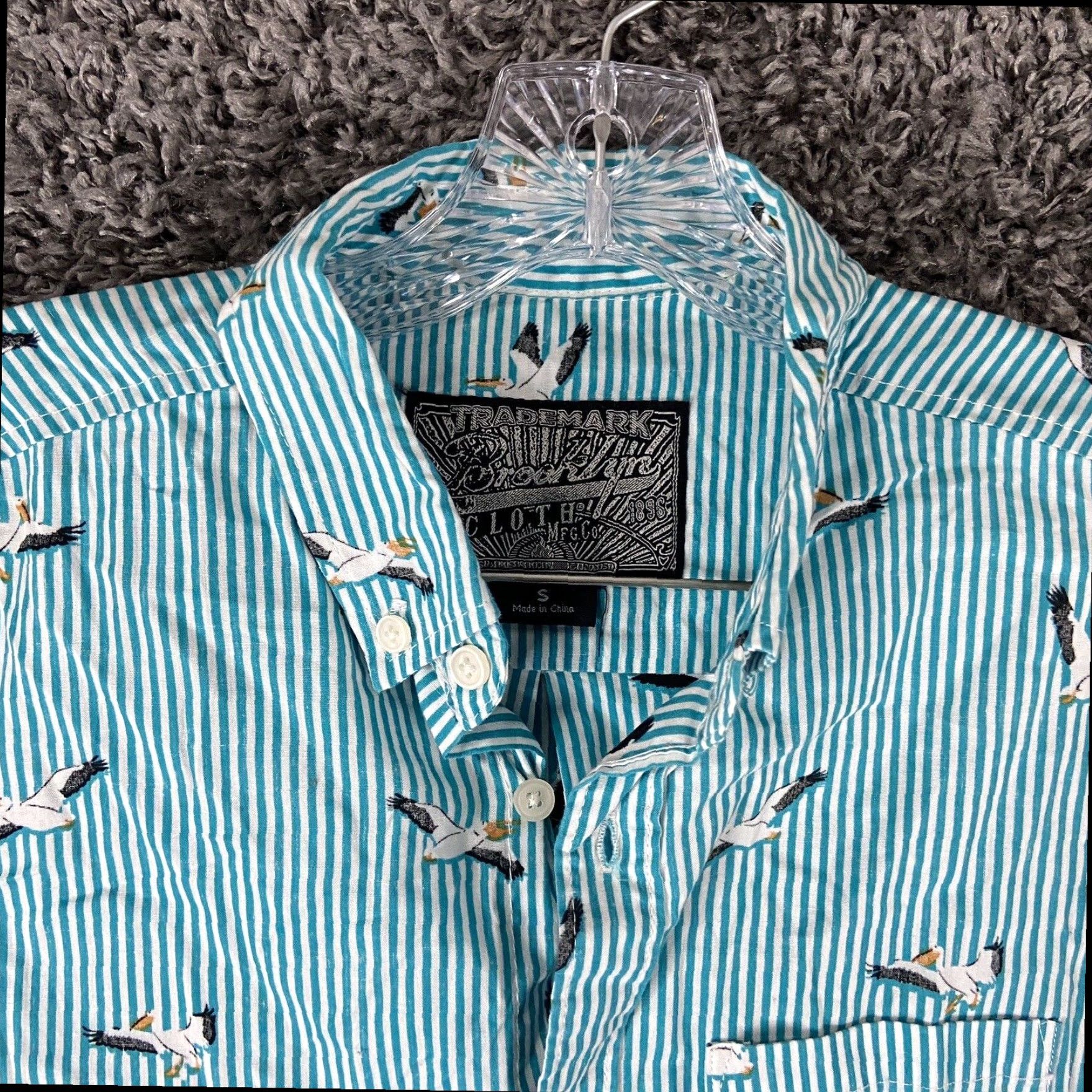 CO Brooklyn Cloth Men's Blue Striped Seagull Birds Short Sleeve Button Up Shirt Small Size US 29 - 5 Thumbnail