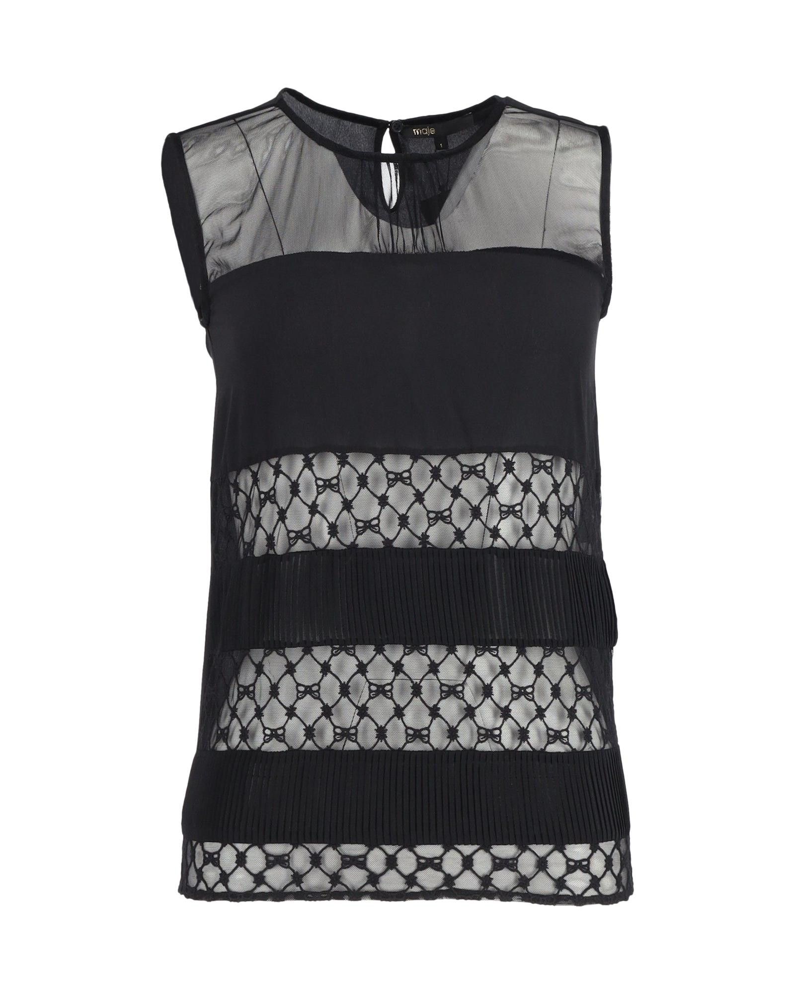 Image of Maje Elegant Black Silk Sheer Panel Sleeveless Top, Women's (Size Small)