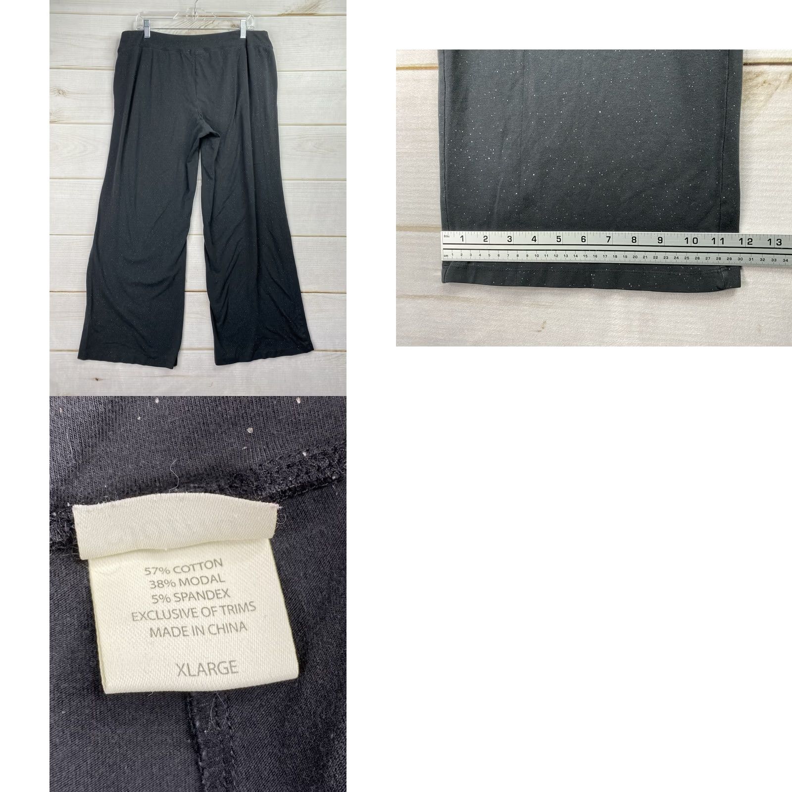 Vintage Soma Pajama Pants Womens XL Black Speckled Drawstring Wide Leg Lounge Sleep Size 40" / US 18 - 8 Thumbnail