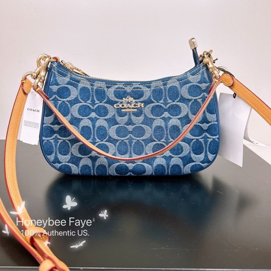 NWT Coach Teri Shoulder Bag In Signature Denim Caf82 in Blue, Women's