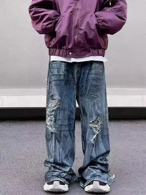 Japanese Brand × Jean Heavy industry high street wasteland ripped wide leg jeans Size US 32 / EU 48 - 2 Thumbnail