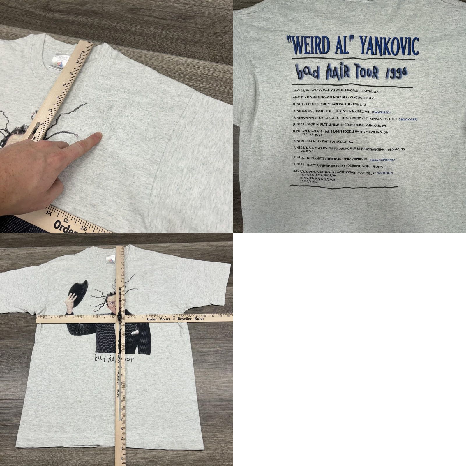 Fruit Of The Loom VINTAGE Weird Al Yankovic Shirt Mens Large Gray Bad Hair Tour 1996 Graphic 90s Size US L / EU 52-54 / 3 - 8 Thumbnail