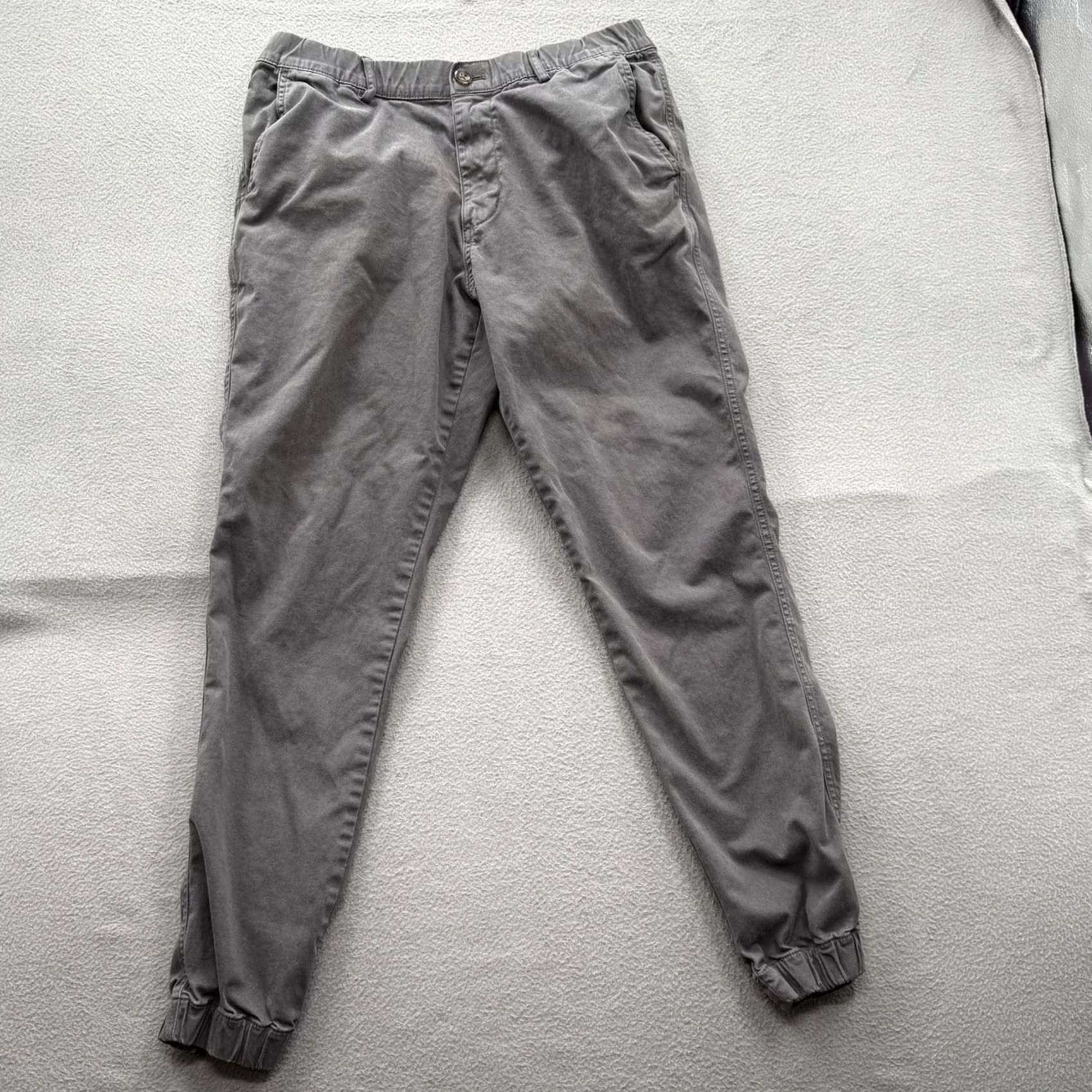 Vintage Bearbottom Pants Mens Large L 30 in Gray Jogger Elastic Waist Stretch Casual Slim Tapered Front Pockets Button Closure Size US 33 - 2 Thumbnail