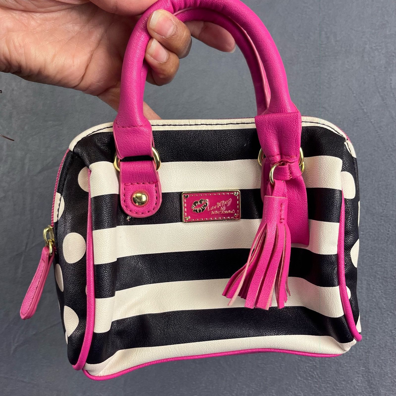 Love, Betsey By Betsey Johnson Purse Striped Mini Hand Held in Pink, Women's
