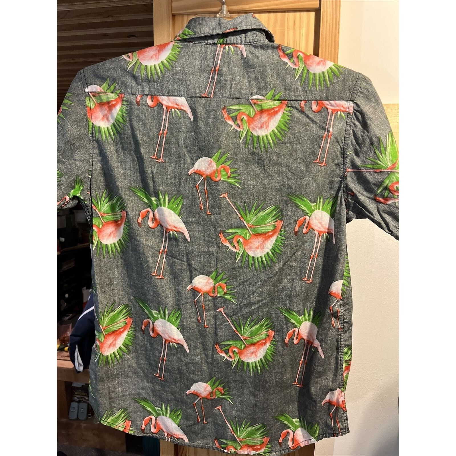 Ocean Current Ocean Current Men’s S Gray Flamingo SS Cotton Hawaiian Shirt Size US S / EU 44-46 / 1 - 11 Thumbnail