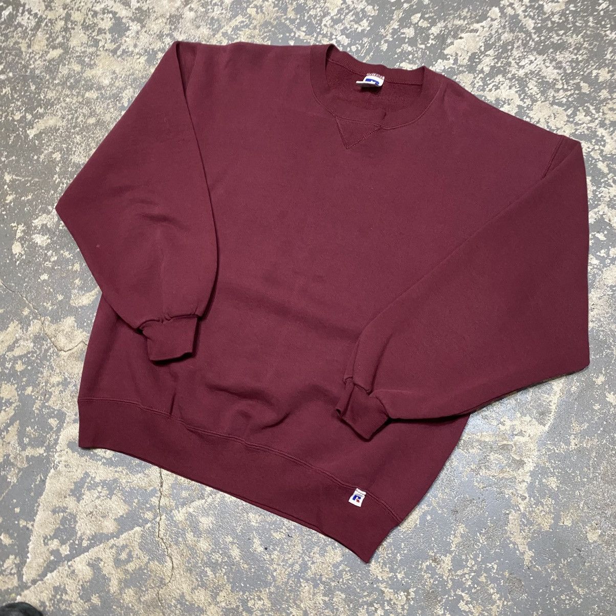 Russell Athletic × Vintage Vintage Russell Athletic Maroon Blank Boxy Crewneck Hoodie Size US L / EU 52-54 / 3 - 2 Thumbnail