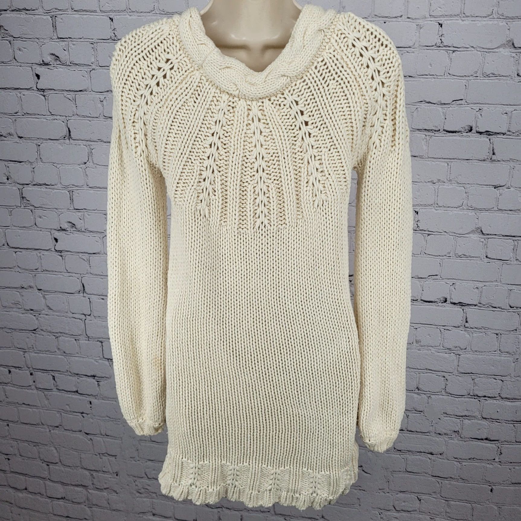 Old Navy VINTAGE Old Navy Ivory Wool Blend Chunky Open Knit Long Sleeve Sweater Dress S Size S / US 4 / IT 40 - 2 Thumbnail
