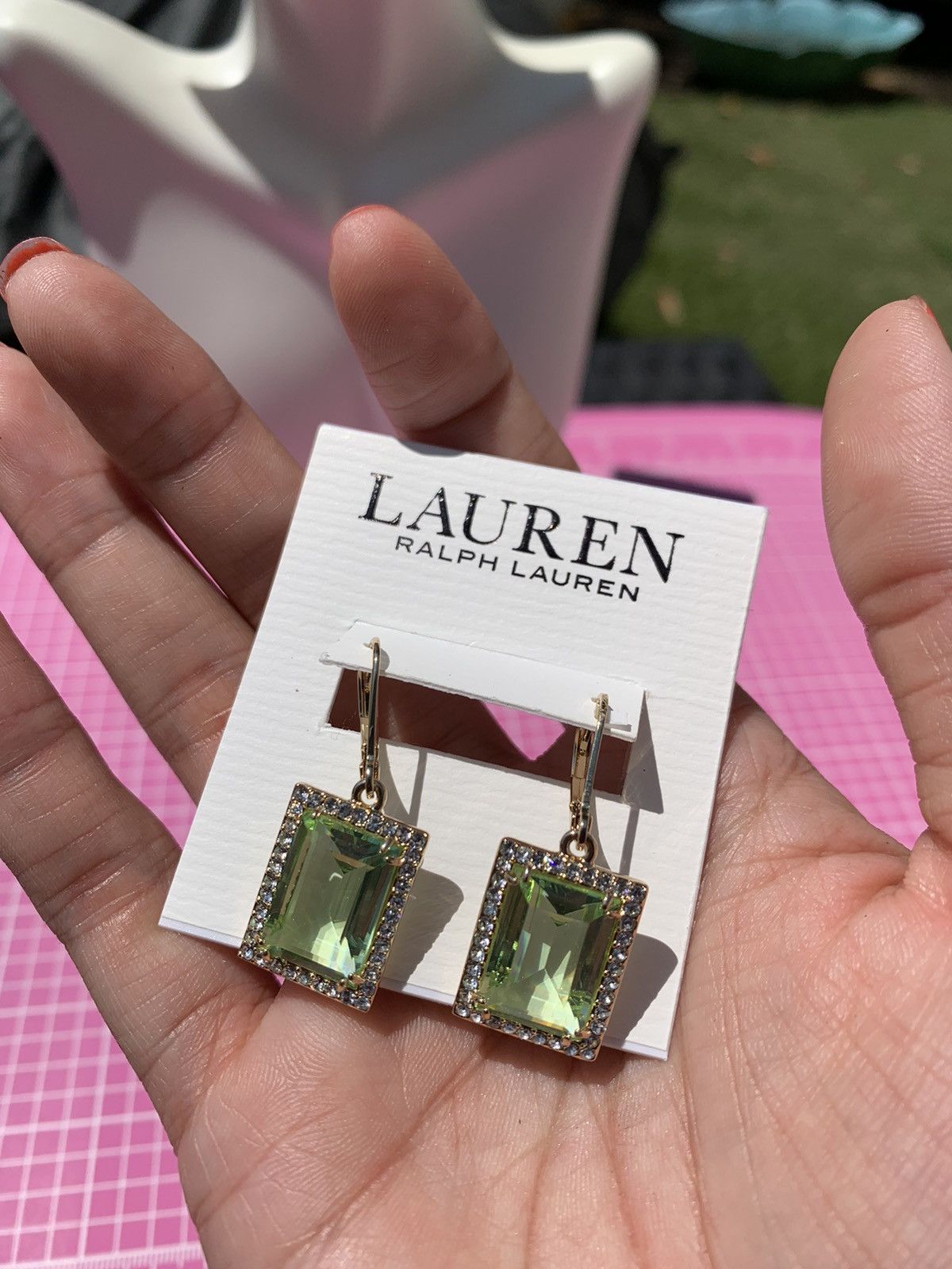Lauren Ralph Lauren $45 LAUREN RALPH LAUREN Green Crystal diamond paved gold Size ONE SIZE - 3 Thumbnail