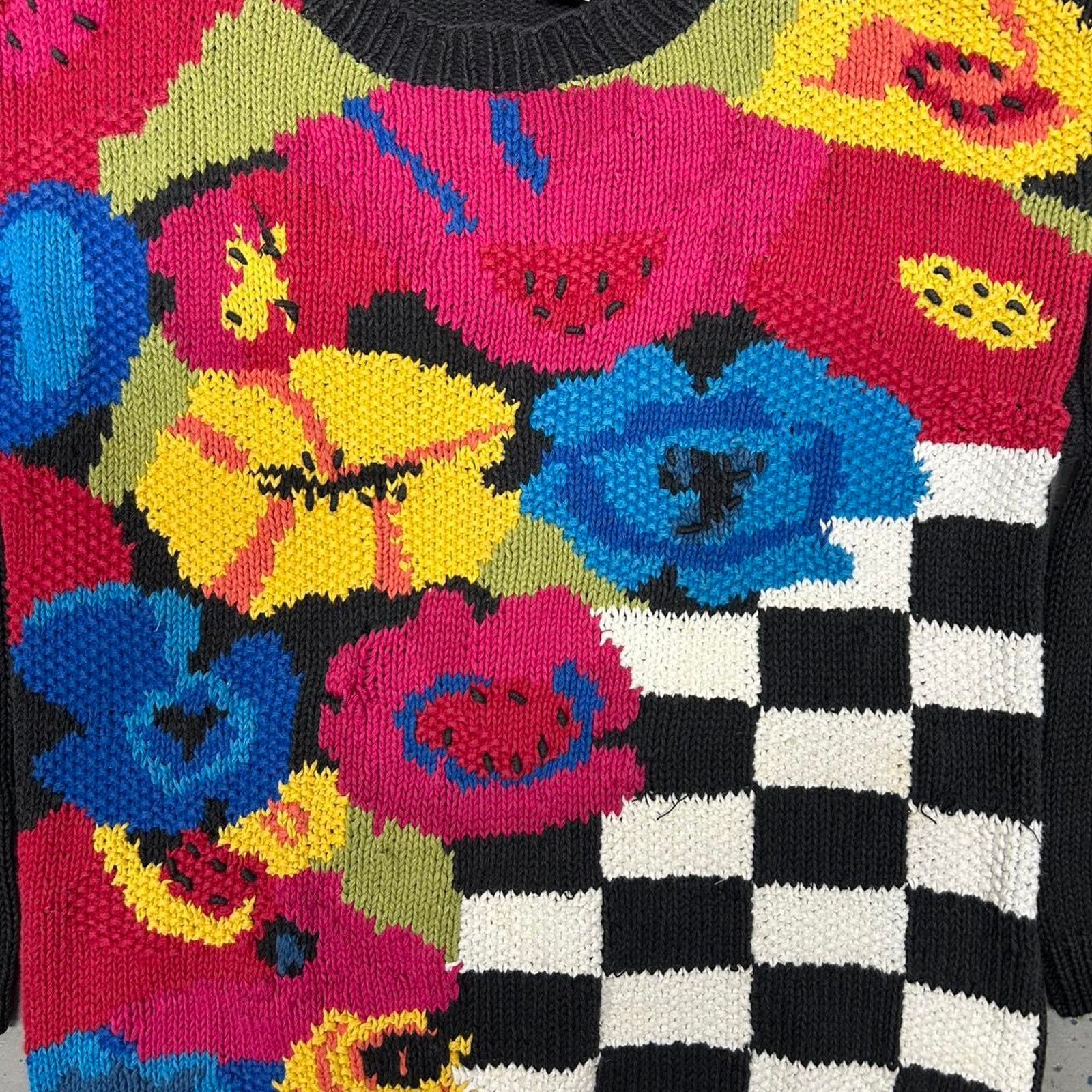 Other VTG 80s/90s Multi-coloured knit floral sweater Size M / US 6-8 / IT 42-44 - 2 Thumbnail