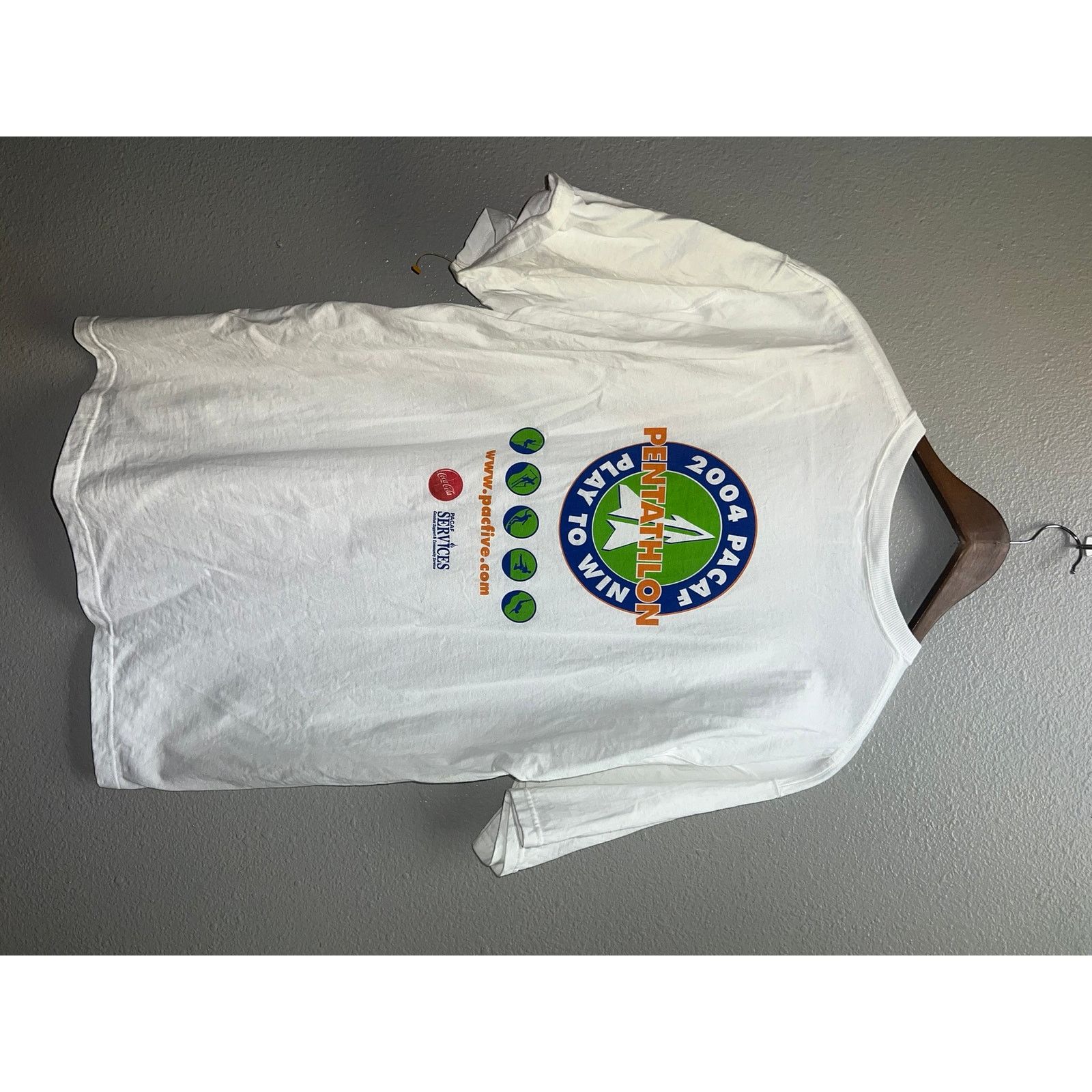 Fruit Of The Loom Vintage Pentathlon Shirt 2004 Pacaf Pac Five Coca Cola Coke Size US XL / EU 56 / 4 - 4 Thumbnail
