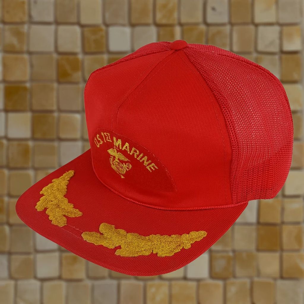 Vintage VINTAGE US 1st Marine Patch Trucker Hat Red Embroidered Snapback Military Cap Men Adjustable Size Size ONE SIZE - 1 Thumbnail