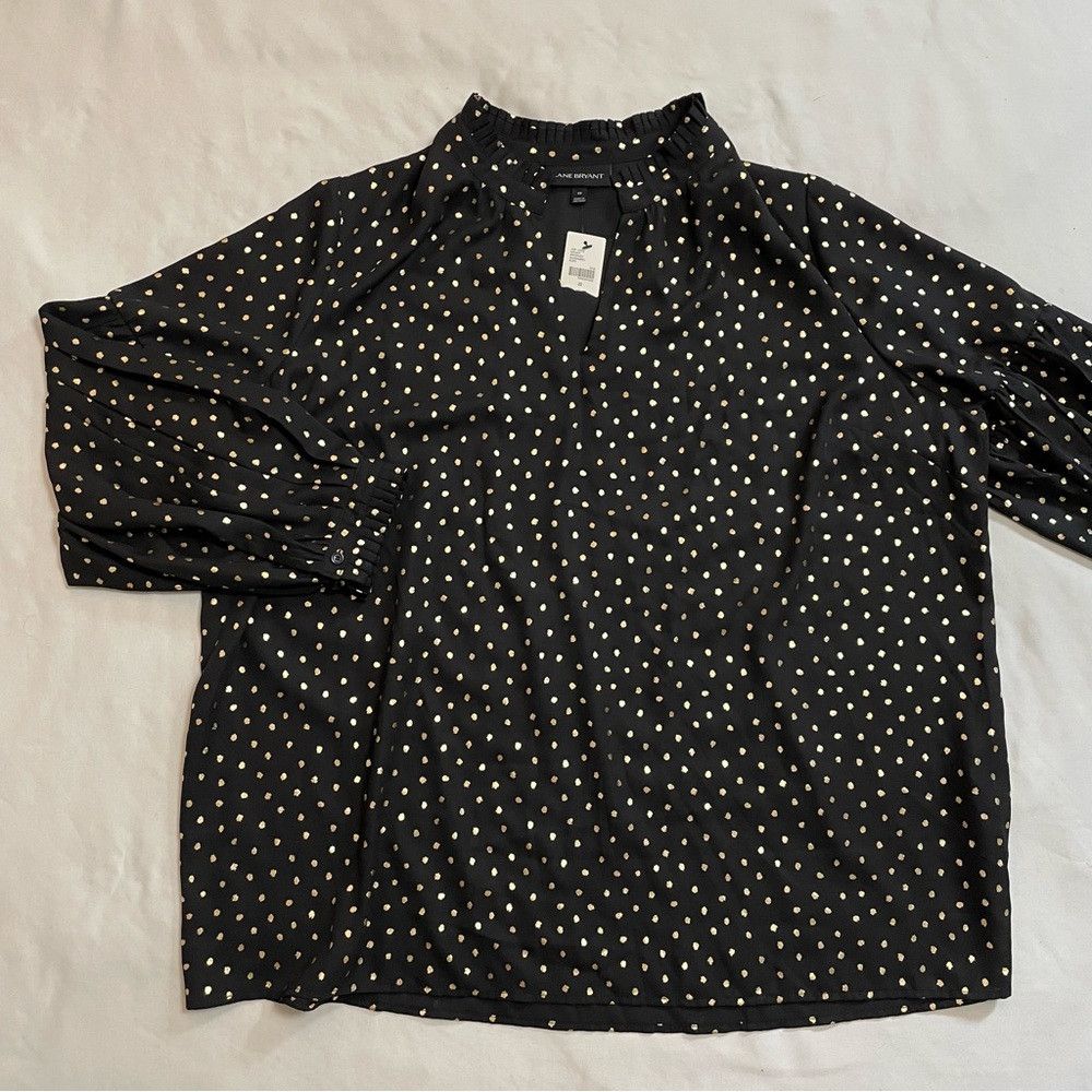 Other NWT New Lane Bryant Black Gold Polka Dots Blouse Size 22 Size 3XL / US 20-22 - 3 Thumbnail