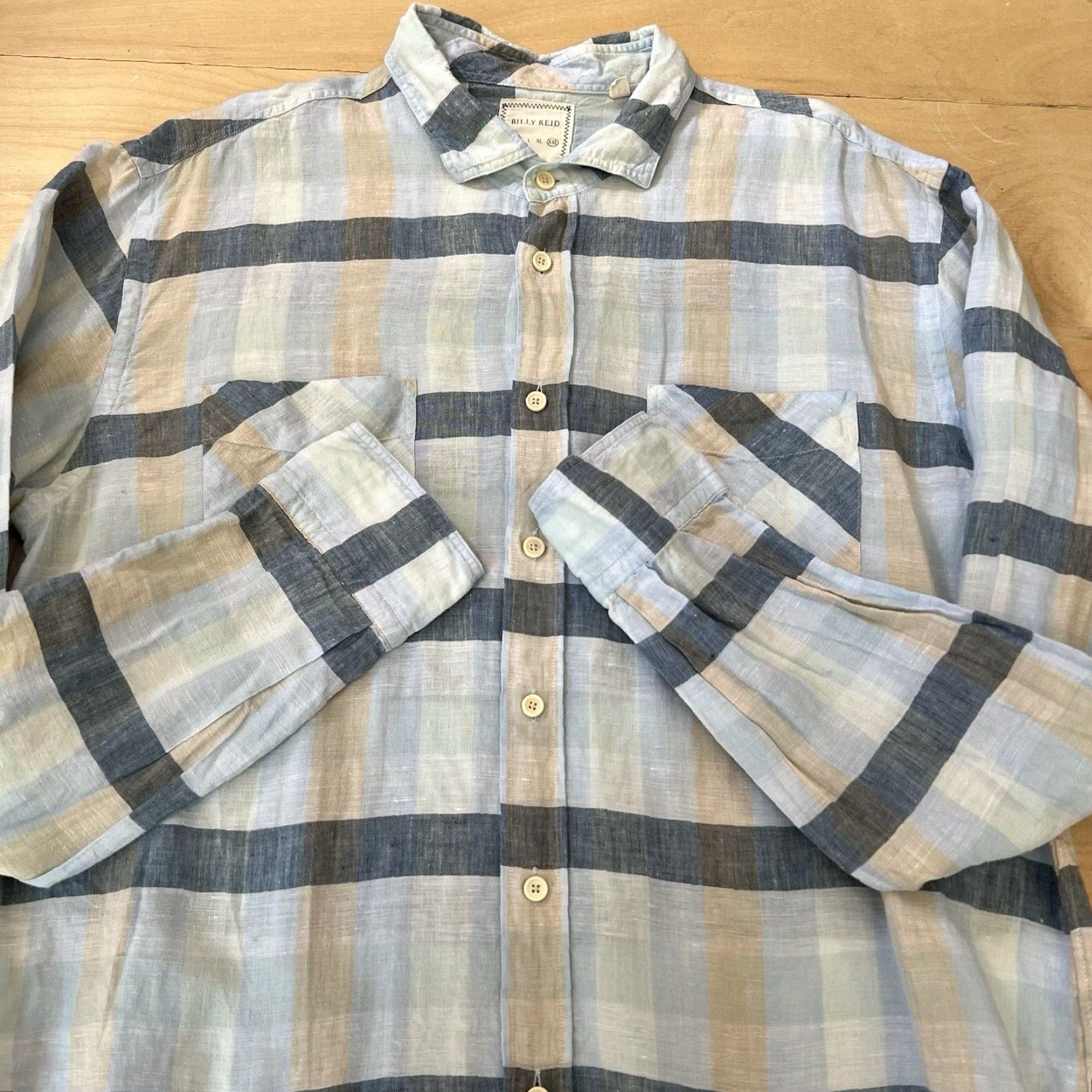 Billy Reid Billy Reid Linen Shirt 2XL Blue Check Collared Button-Up Long Sleeve Casual Shirt Mens Size US XXL / EU 58 / 5 - 4 Thumbnail