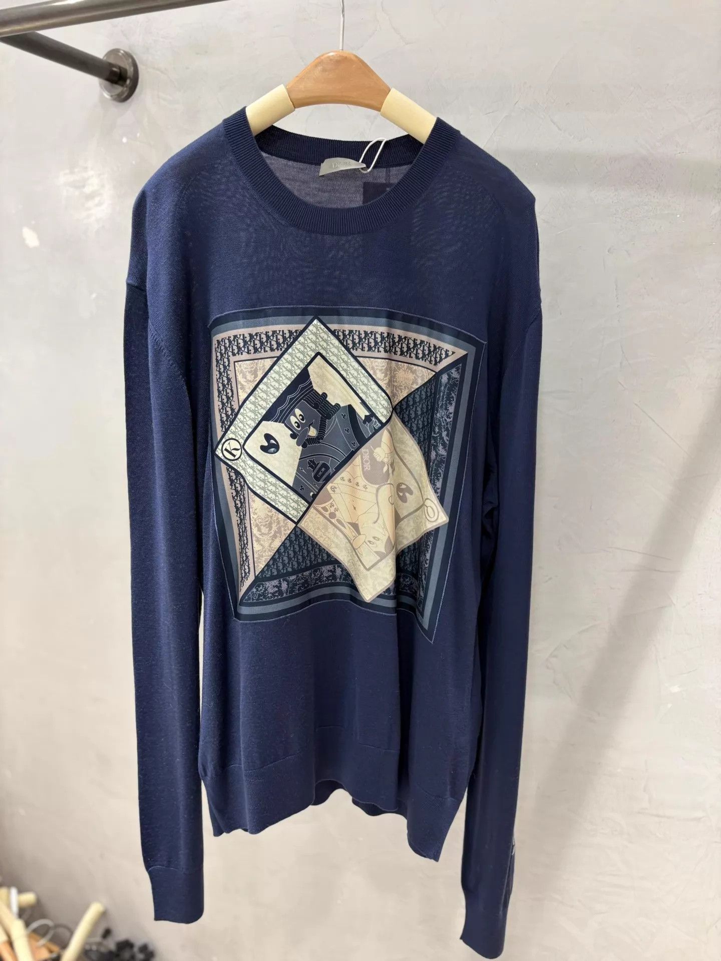 Dior Dior Navy Blue Wool-Silk Poker Monogram Knit Sweater XL Size US XL / EU 56 / 4 - 1 Thumbnail