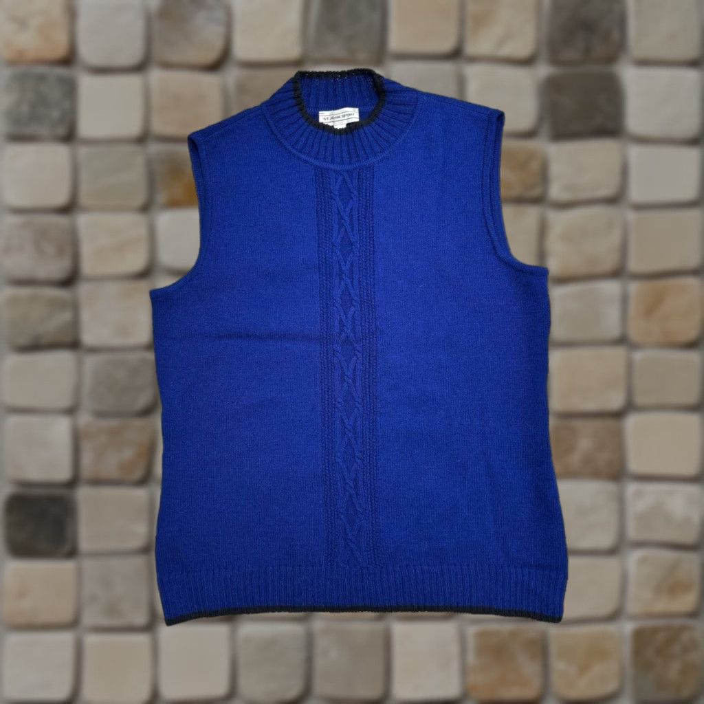 Vintage St John Sport Sweater Vest Women M Blue Wool Tight Knit Mock Neck Vest Shirt Sports 90s Womens Size M / US 6-8 / IT 42-44 - 1 Thumbnail