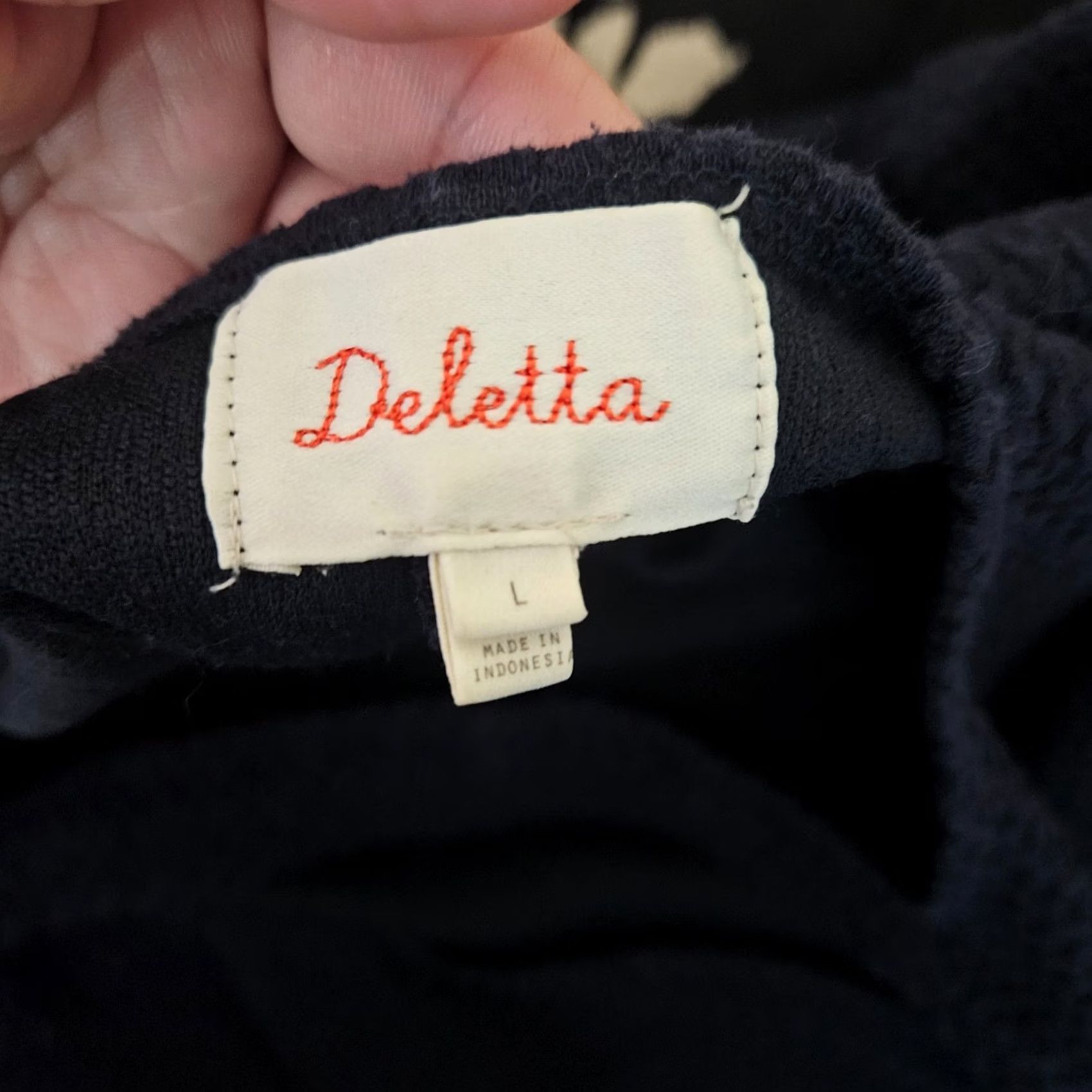 Anthropologie Deletta Navy Blue Knit Top Side Button Textured Boxy Back Cutout Round Neck Short Sleeve L Regular Womens Shirt Size L / US 10 / IT 46 - 6 Thumbnail