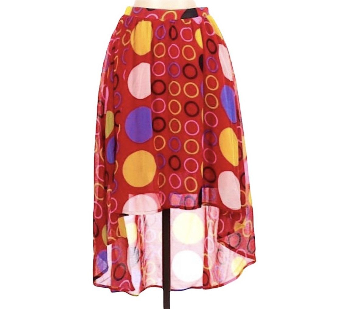 Other RED MULTI COLOR POLKA DOT HIGH LOW KNEE LENGTH SKIRT SZ S Size 26" / US 2 / IT 38 - 1 Thumbnail