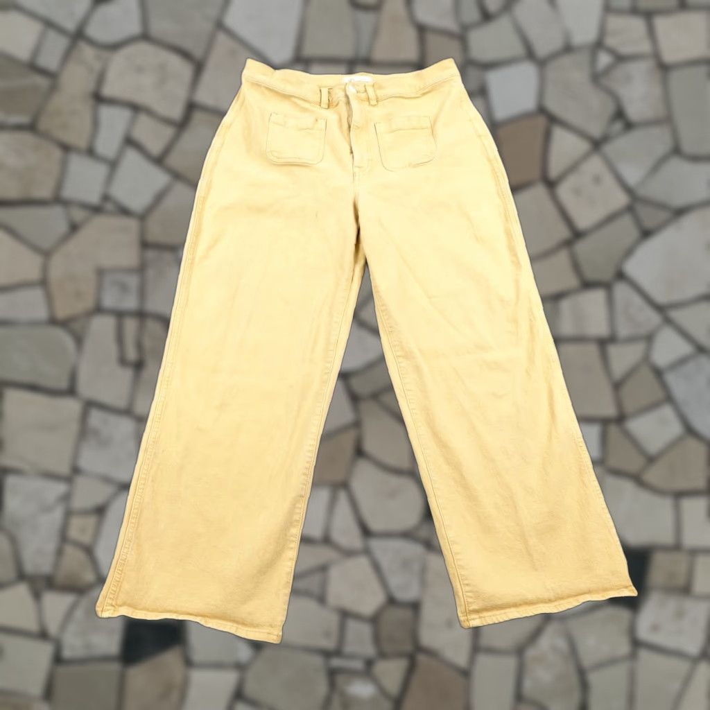 Madewell Madewell Pants Womens 32 Yellow High Rise Wide Leg Utility Baggy Stretchy Twill Pockets Relaxed Zip Size 24" / US 00 / IT 34 - 1 Thumbnail