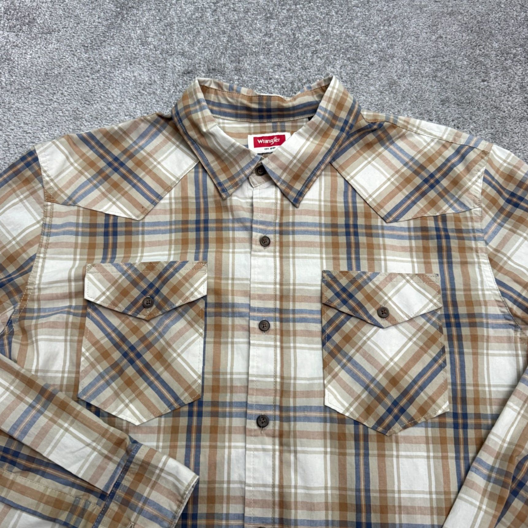Wrangler Wrangler Button Down Shirt Mens XL Brown Blue Plaid Long Sleeve Pockets Casual Size US XL / EU 56 / 4 - 5 Thumbnail